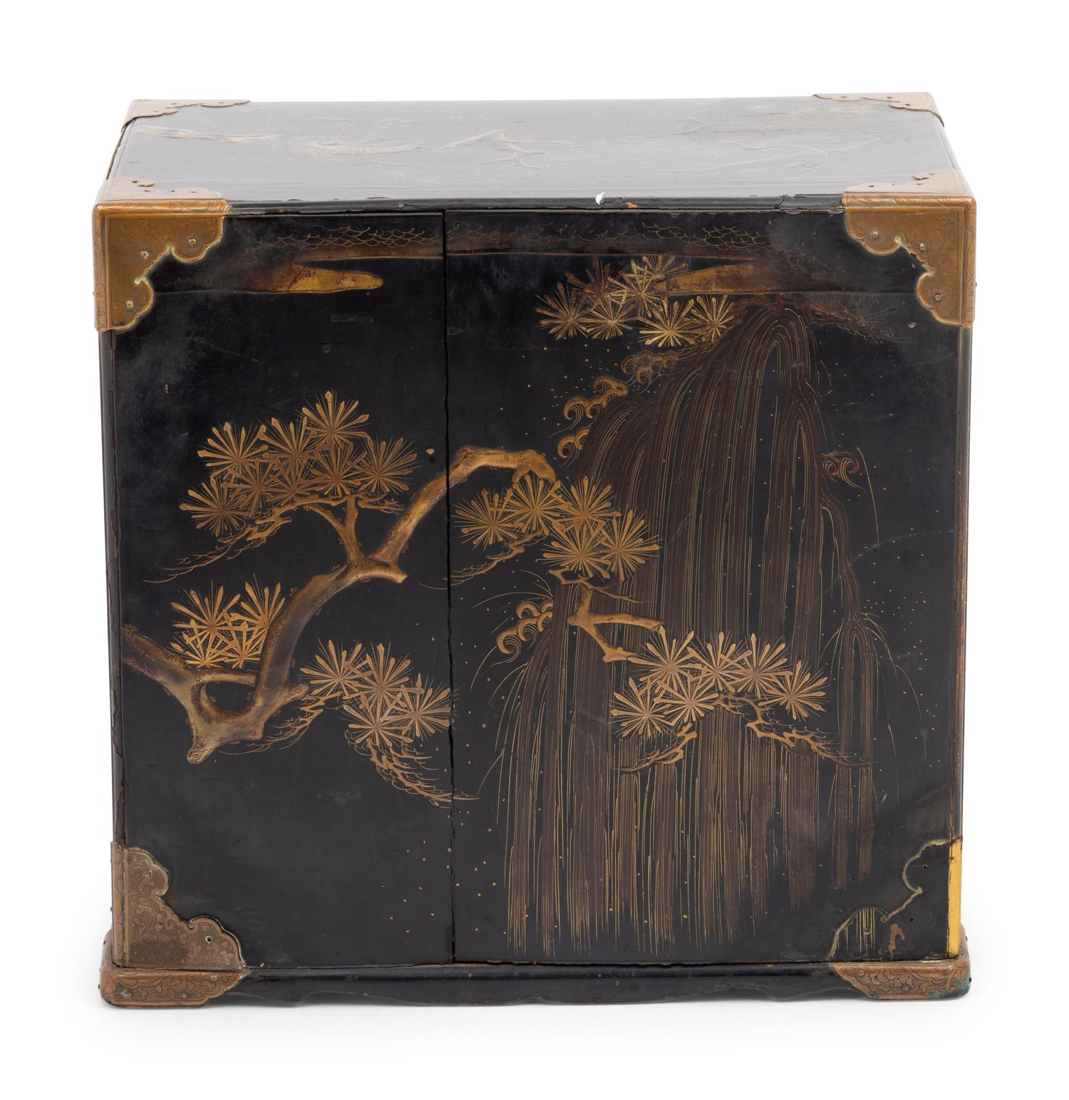 Three Japanese Gilt Decorated Black Lacquered Wares