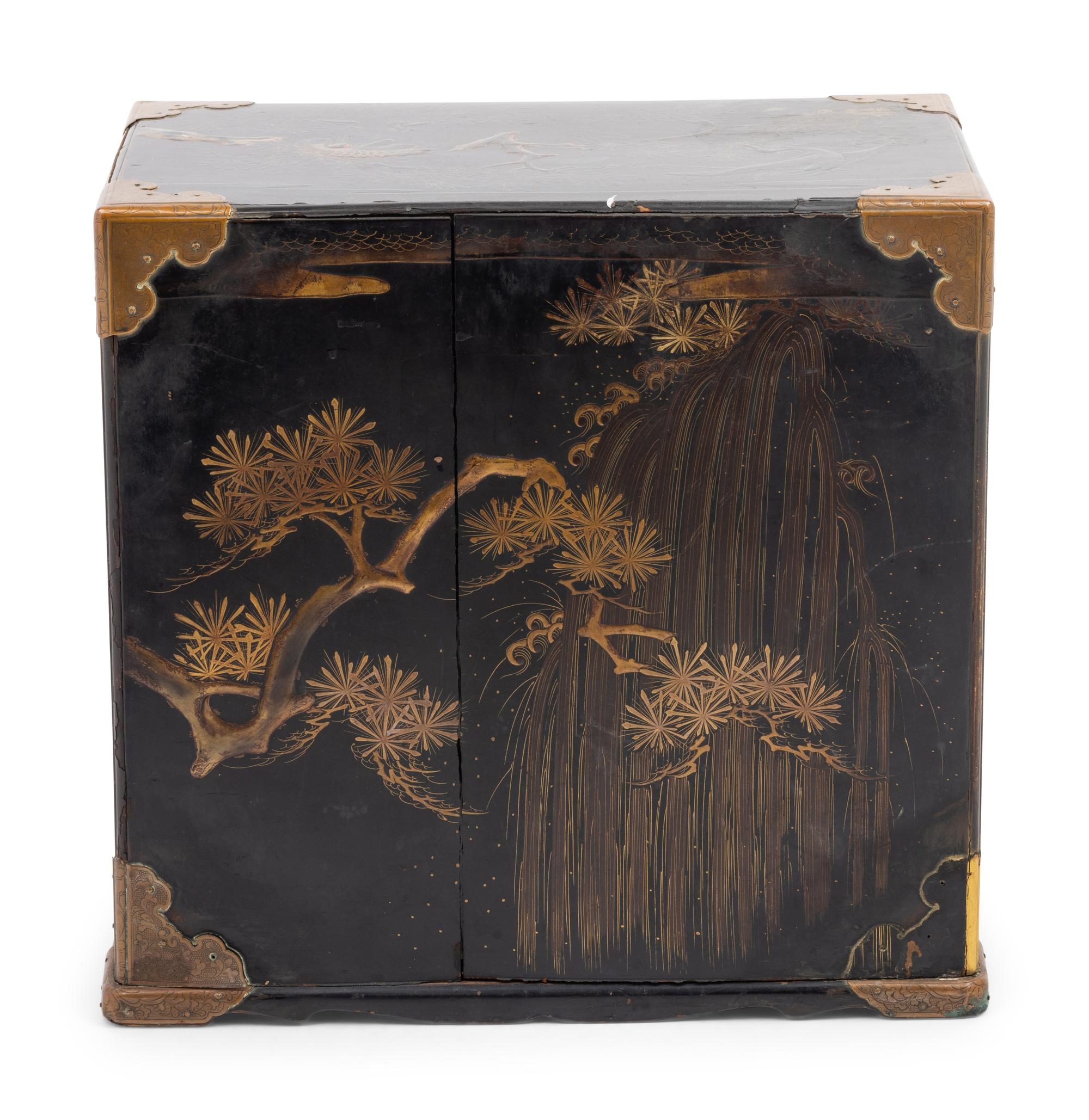 Three Japanese Gilt Decorated Black Lacquered Wares