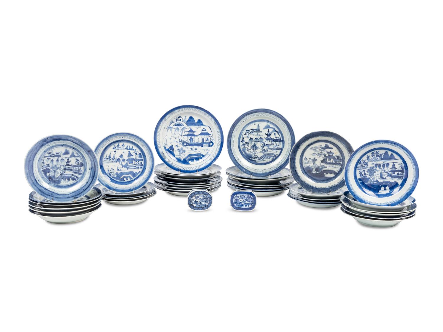 A Group of Canton Blue and White Porcelain Table Articles