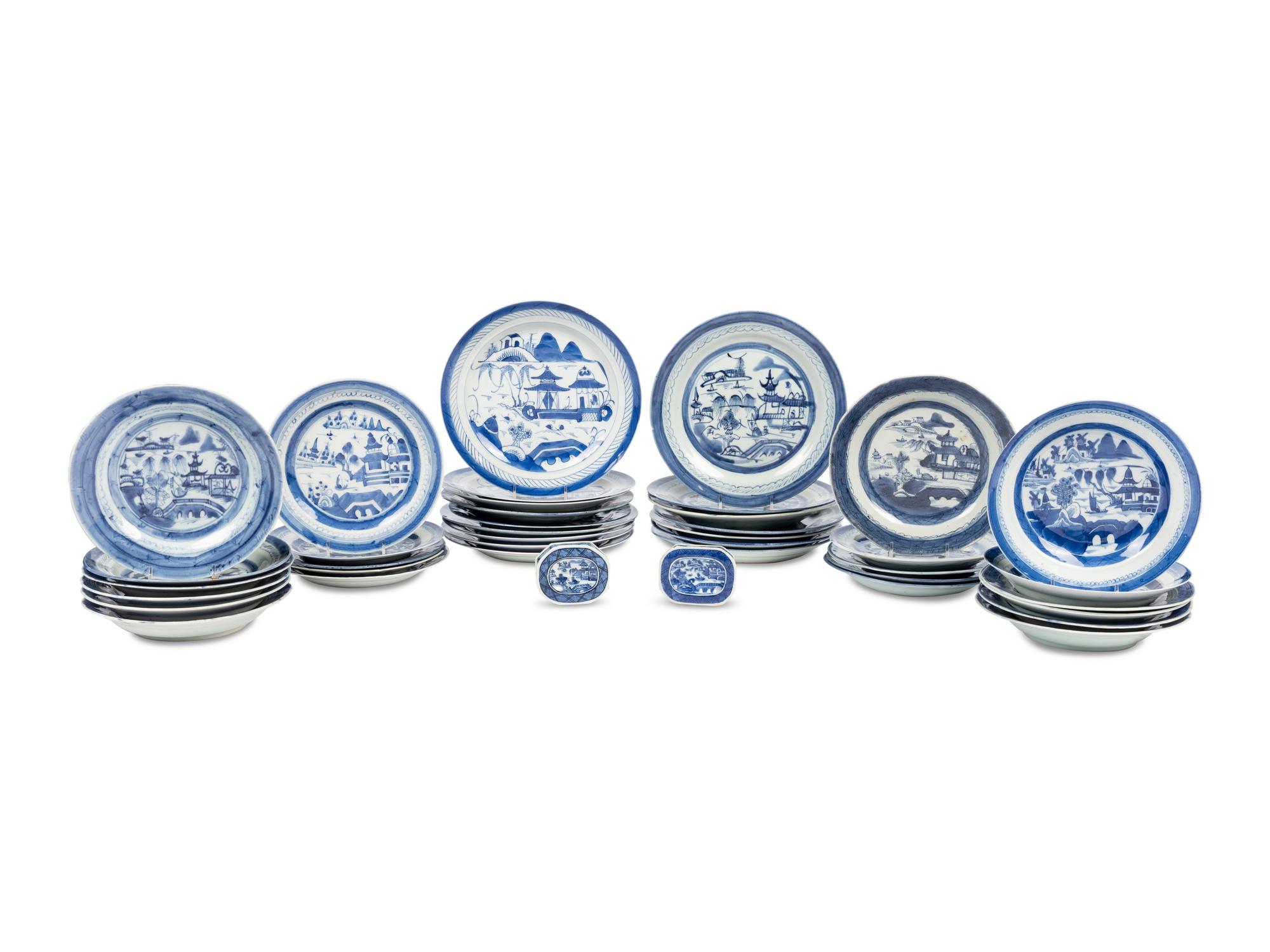 A Group of Canton Blue and White Porcelain Table Articles