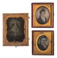 [EARLY PHOTOGRAPHY]. A group of 5 daguerreotypes and ambrotype of painted portraits, including: