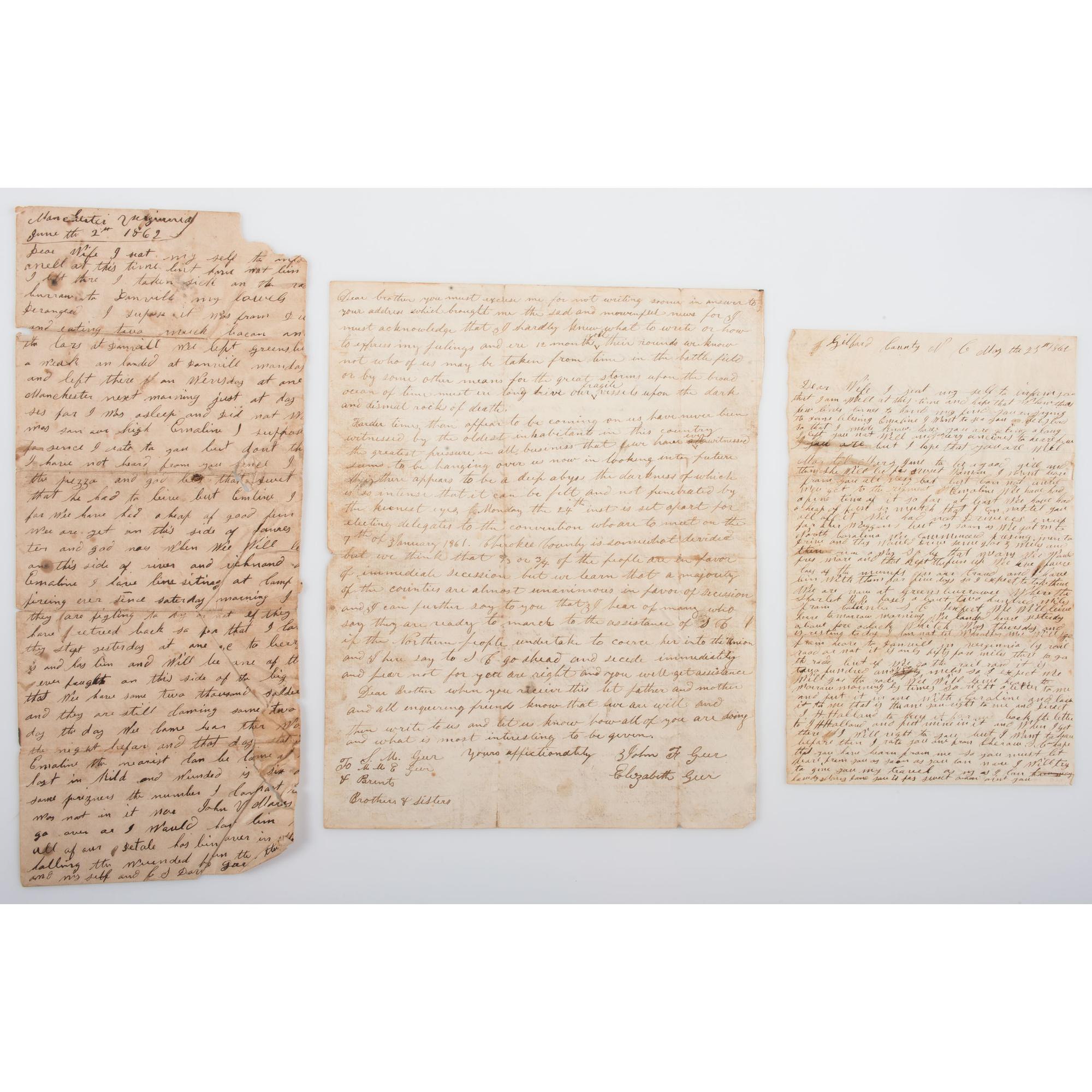 Confederate Archive of Private James Monroe Geer, 1st South Carolina Regiment Rifles, Featuring Letters Written During his Convalescence at Chimborazo Hospital, Richmond, VA