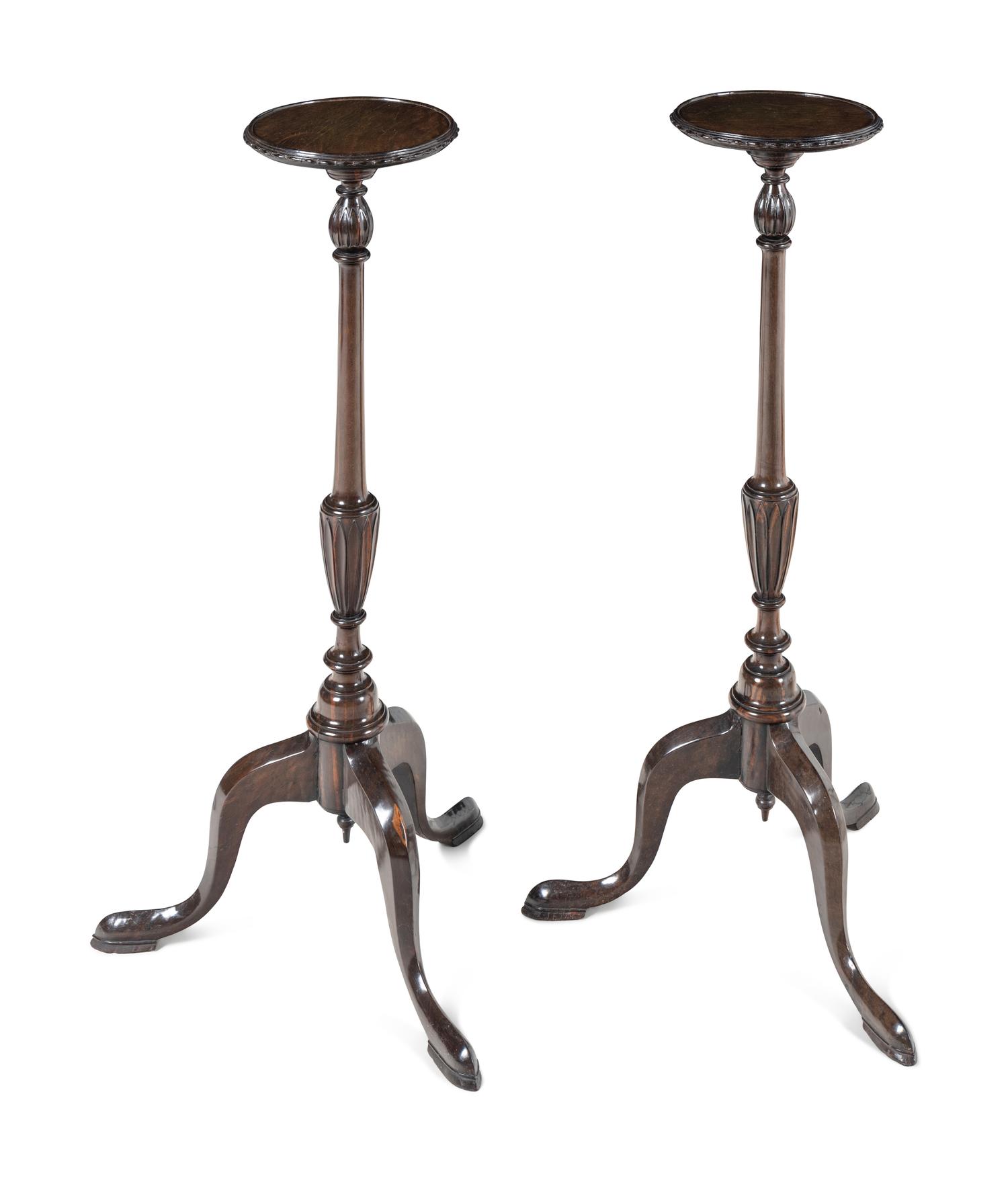 A Pair of English Mahogany Tripod Pedestals
