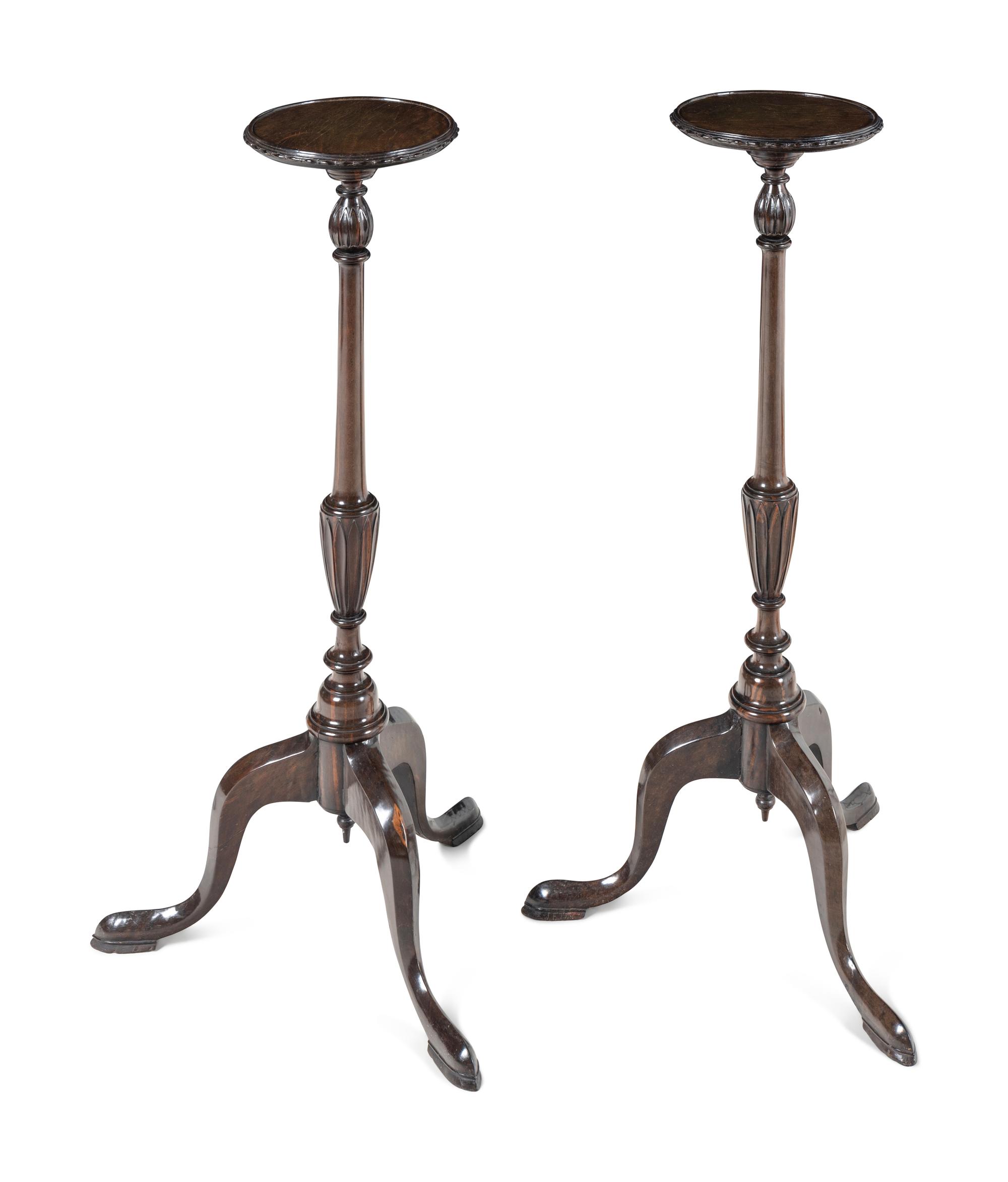 A Pair of English Mahogany Tripod Pedestals