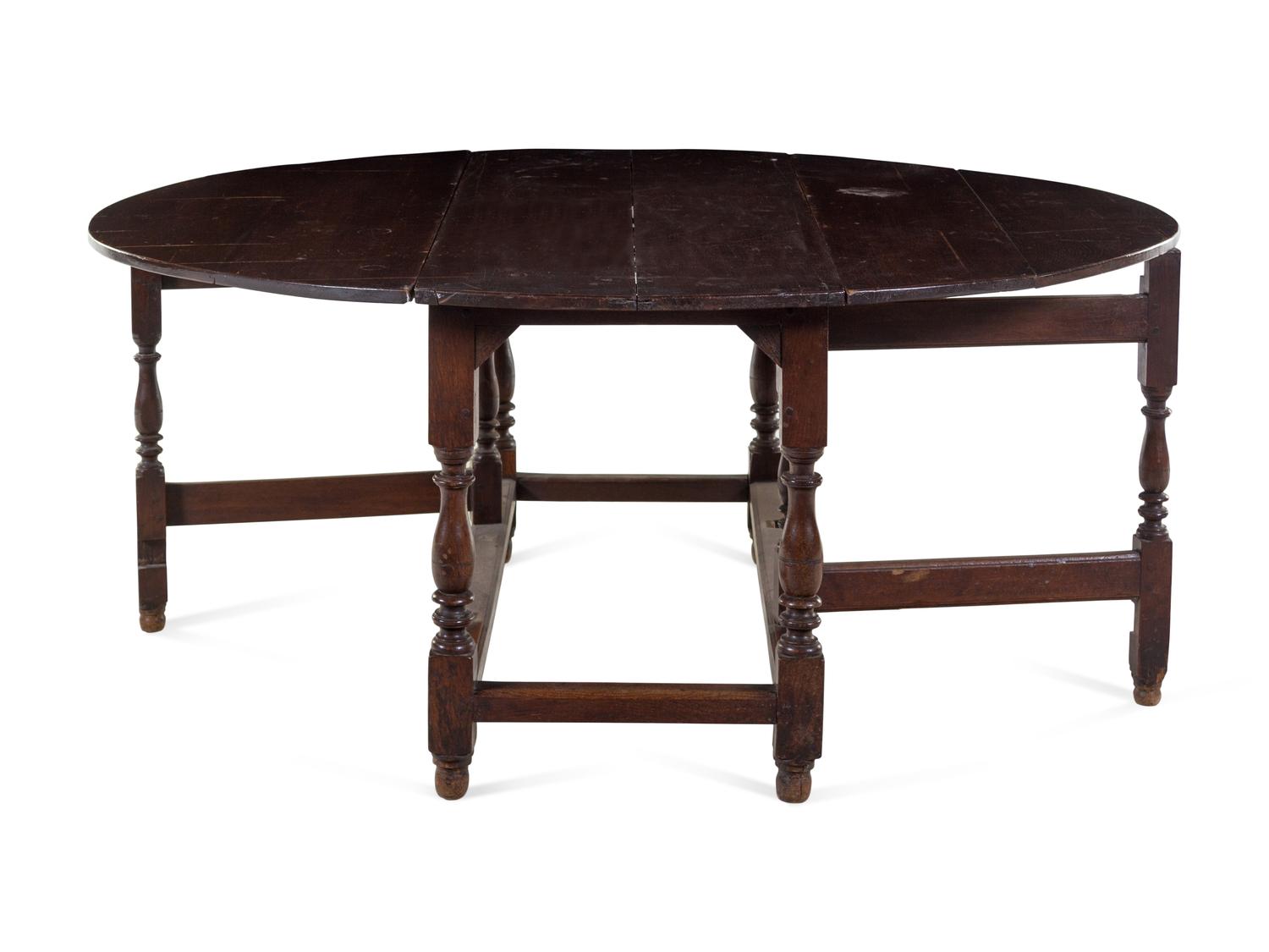 A William and Mary Turned Oak Drop-Leaf Gate-Leg Dining Table