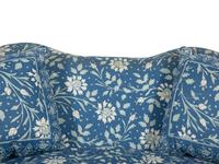 A George III Style Mahogany Settee Upholstered in Blue and White Linen
