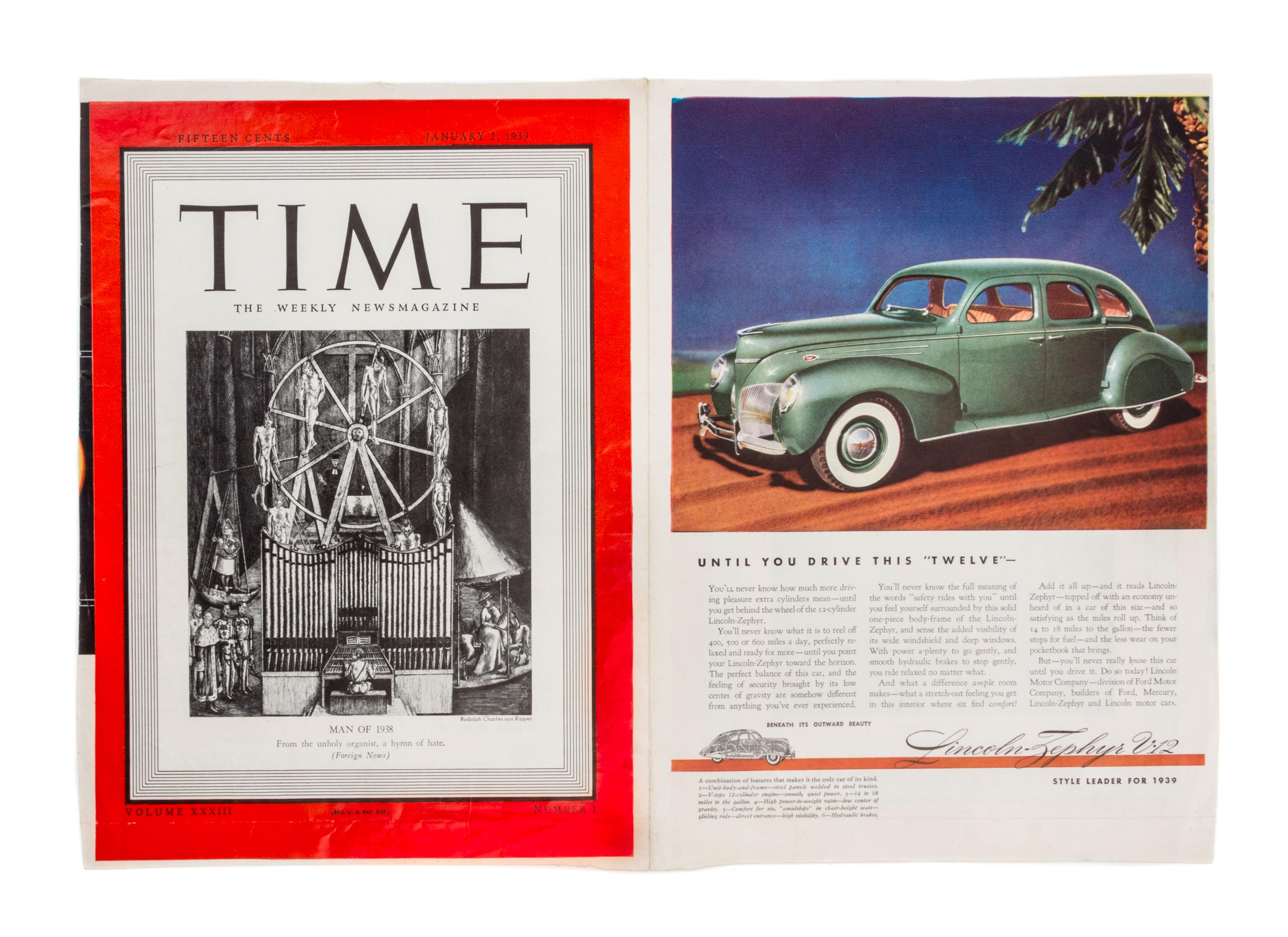 (WWII) TIME MAGAZINE. 4 covers, including one proof of Adolf Hitler, and a related ALS.