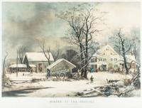 CURRIER & IVES. Winter in the Country - A Cold Morning. New York, 1864. Litho. w/hand coloring. Framed.