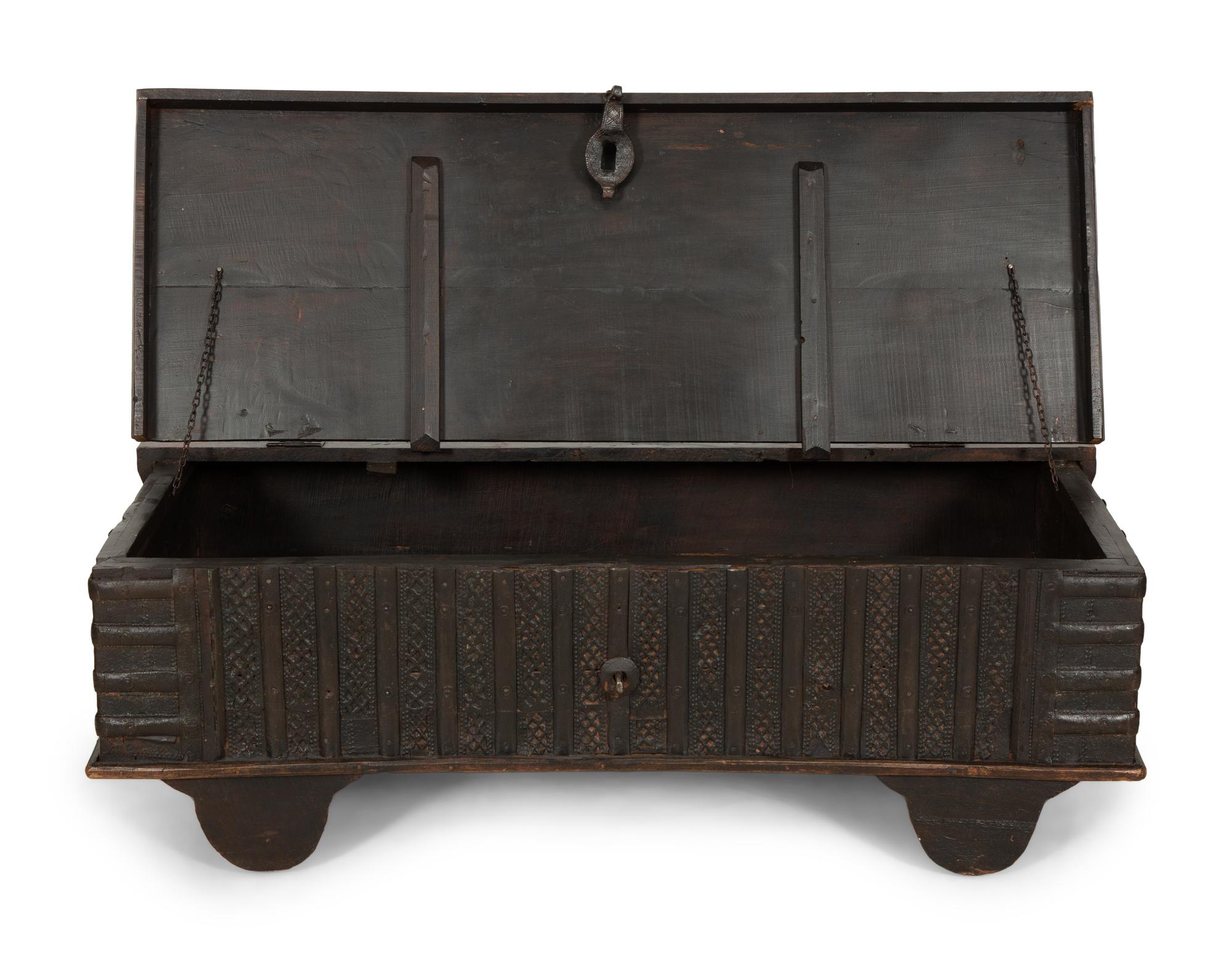 An Indian Iron Mounted Hinged Top Low Table
