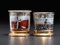 Two Laborer's Porcelain Occupational Shaving Mugs