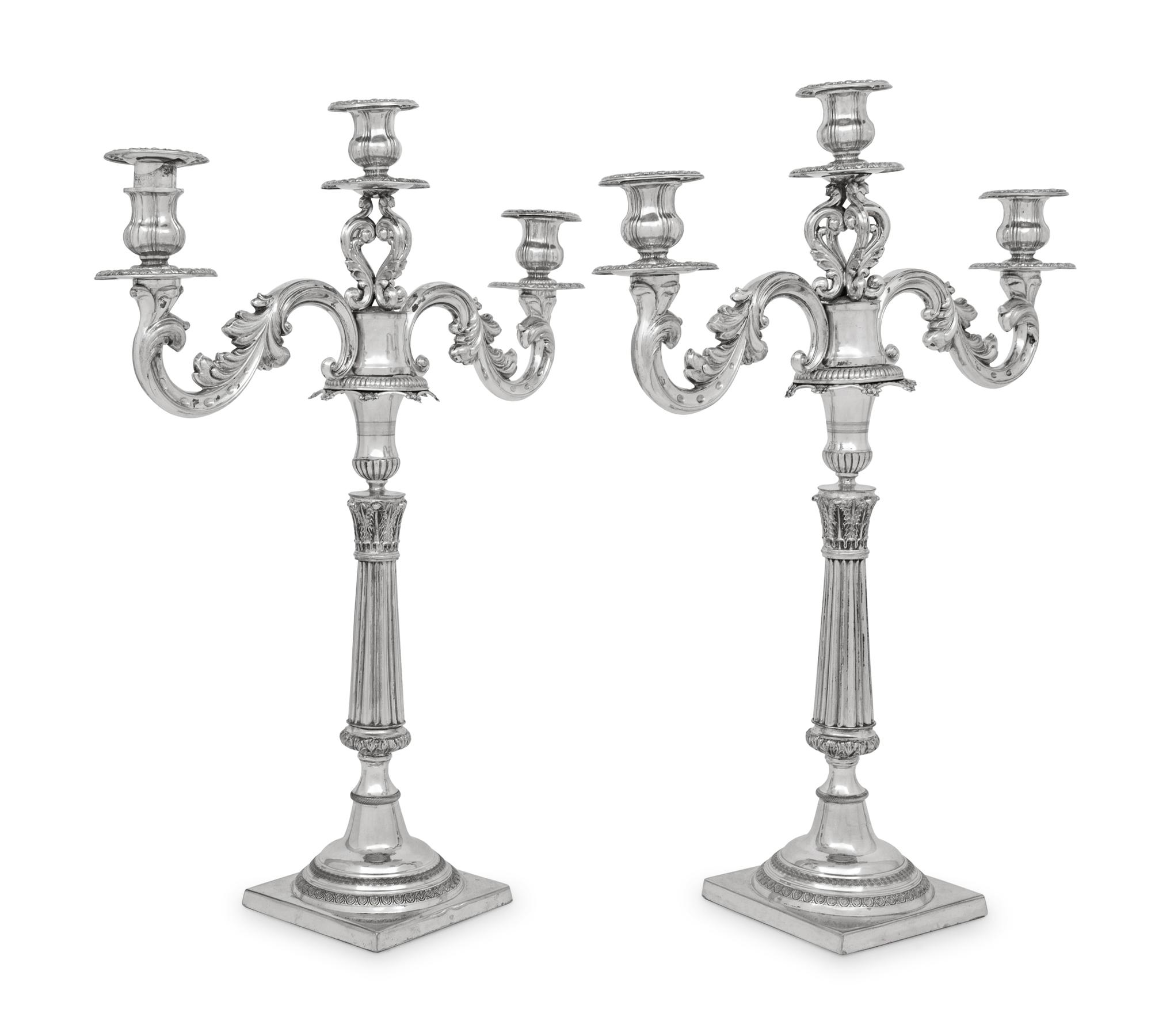 A Pair of Continental Silver Three-Light Candelabra