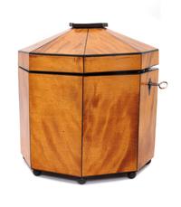A Biedermeier Ebony Banded Satinwood Octagonal Tea Caddy