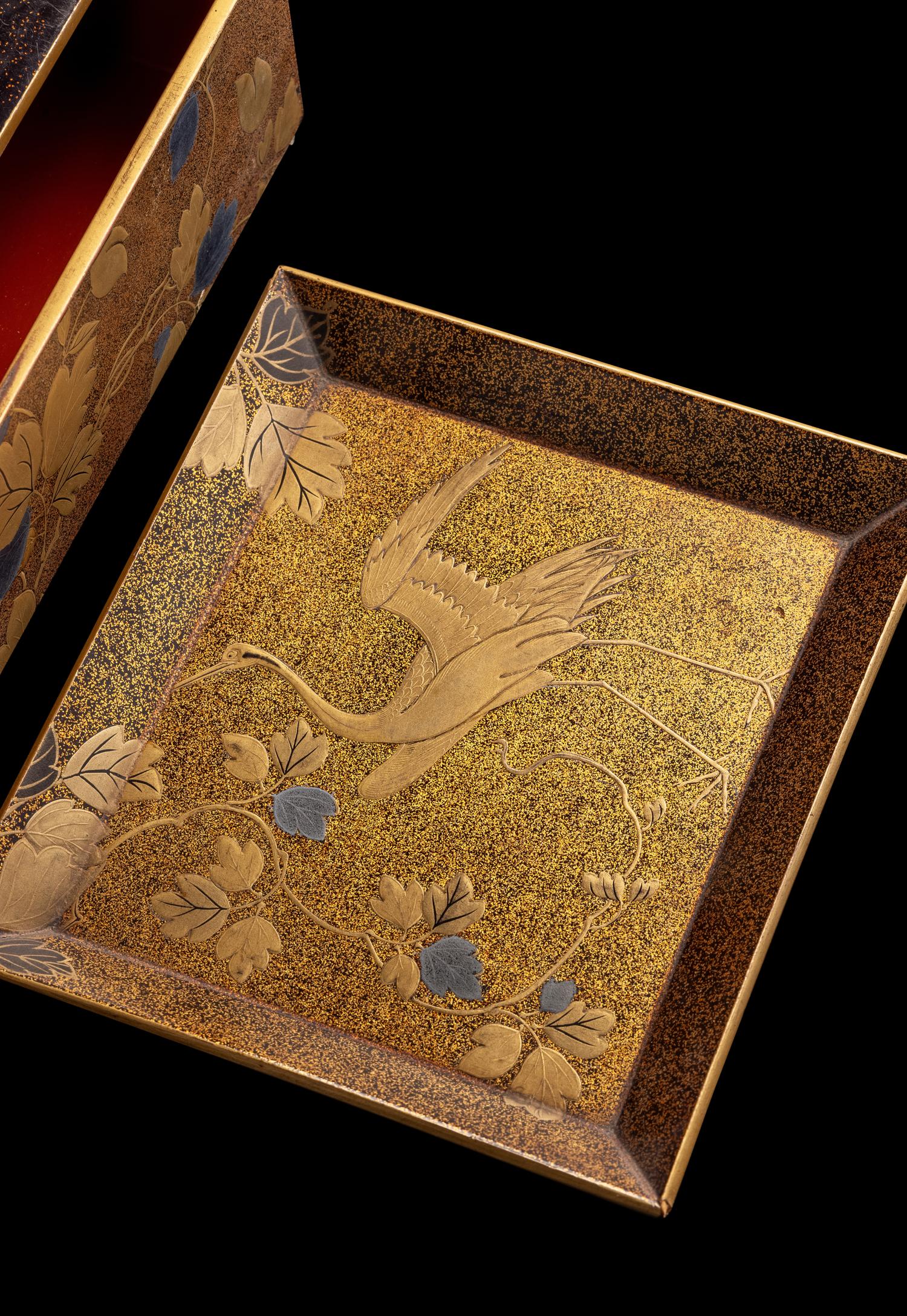 A Japanese Gold Lacquer Portable Picnic Set, Sagejubako