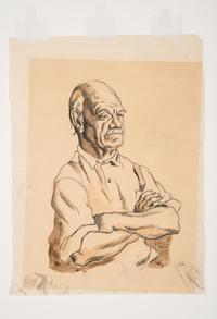 Man with Crossed Arms, with sketches of a vise-grip and a vise in the margins