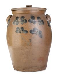 A Peter Hermann Cobalt Decorated Lidded Six-Gallon Crock