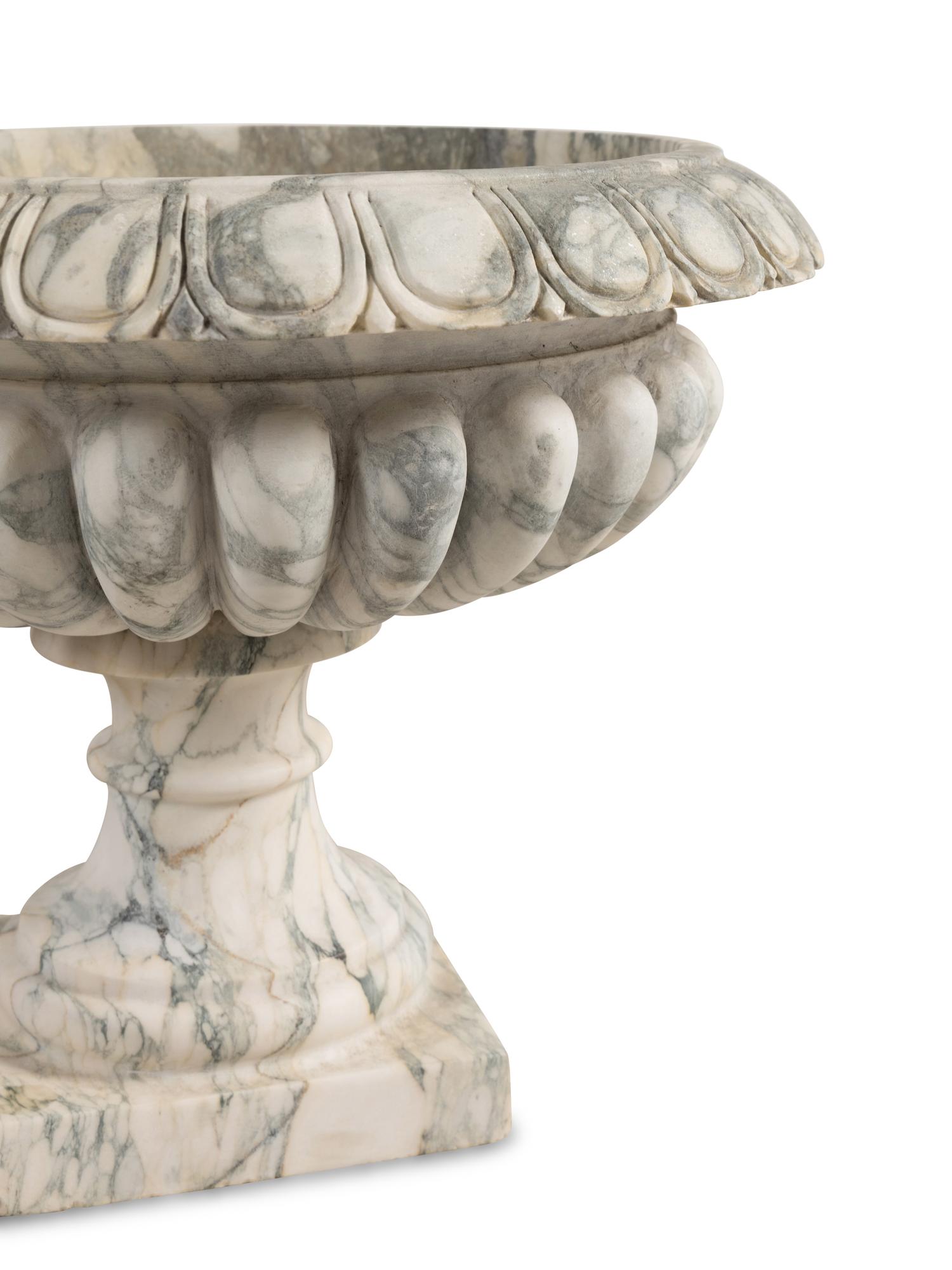 A Pair of Neoclassical Style White and Grey Veined Marble Jardinières