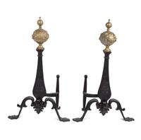 A Pair of French Iron and Gilt Bronze Chenets Height 27 1/2 inches. — 19TH CENTURY