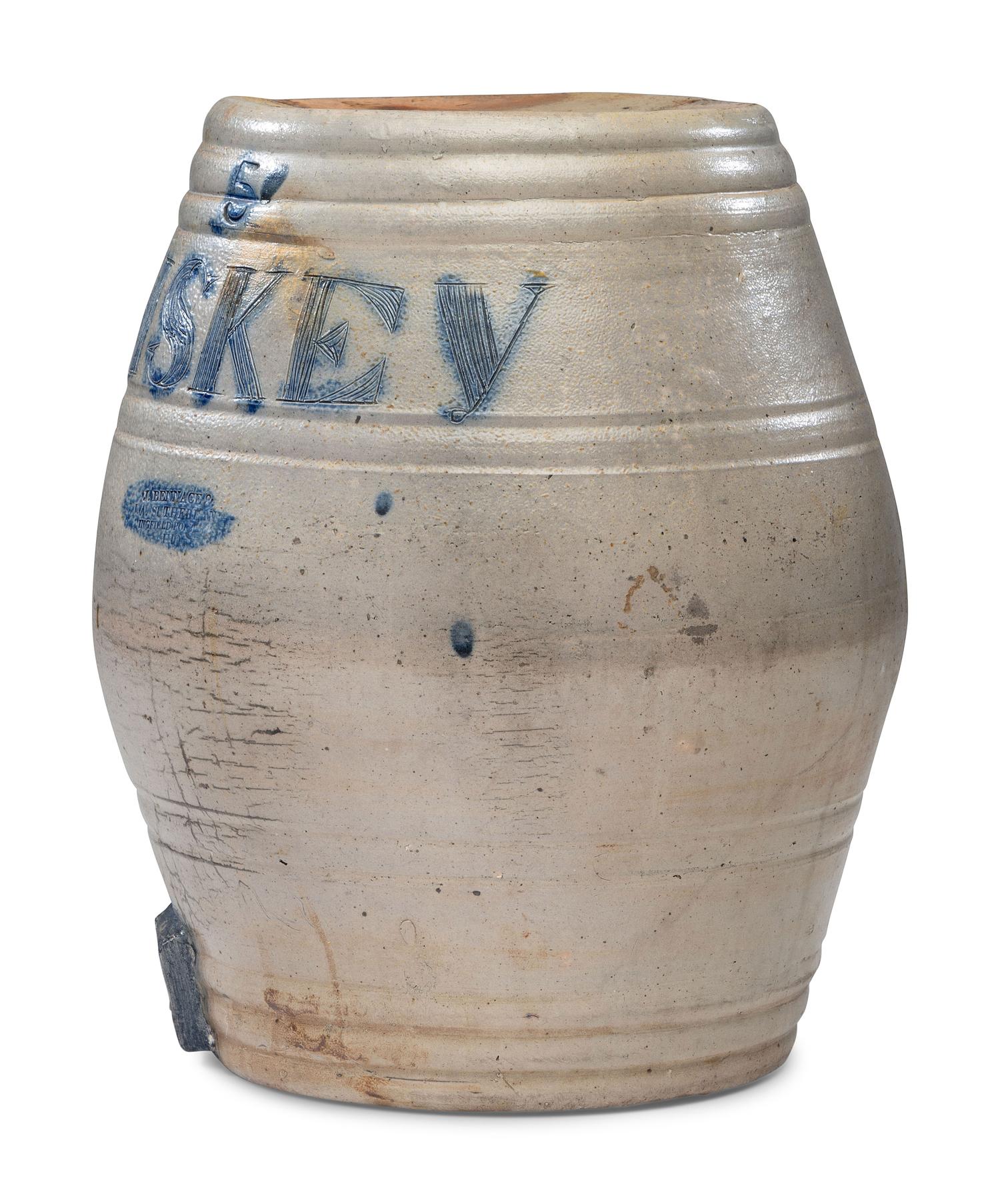 A Bennage & Sutherland Five-Gallon Incised 'Whiskey' Keg
