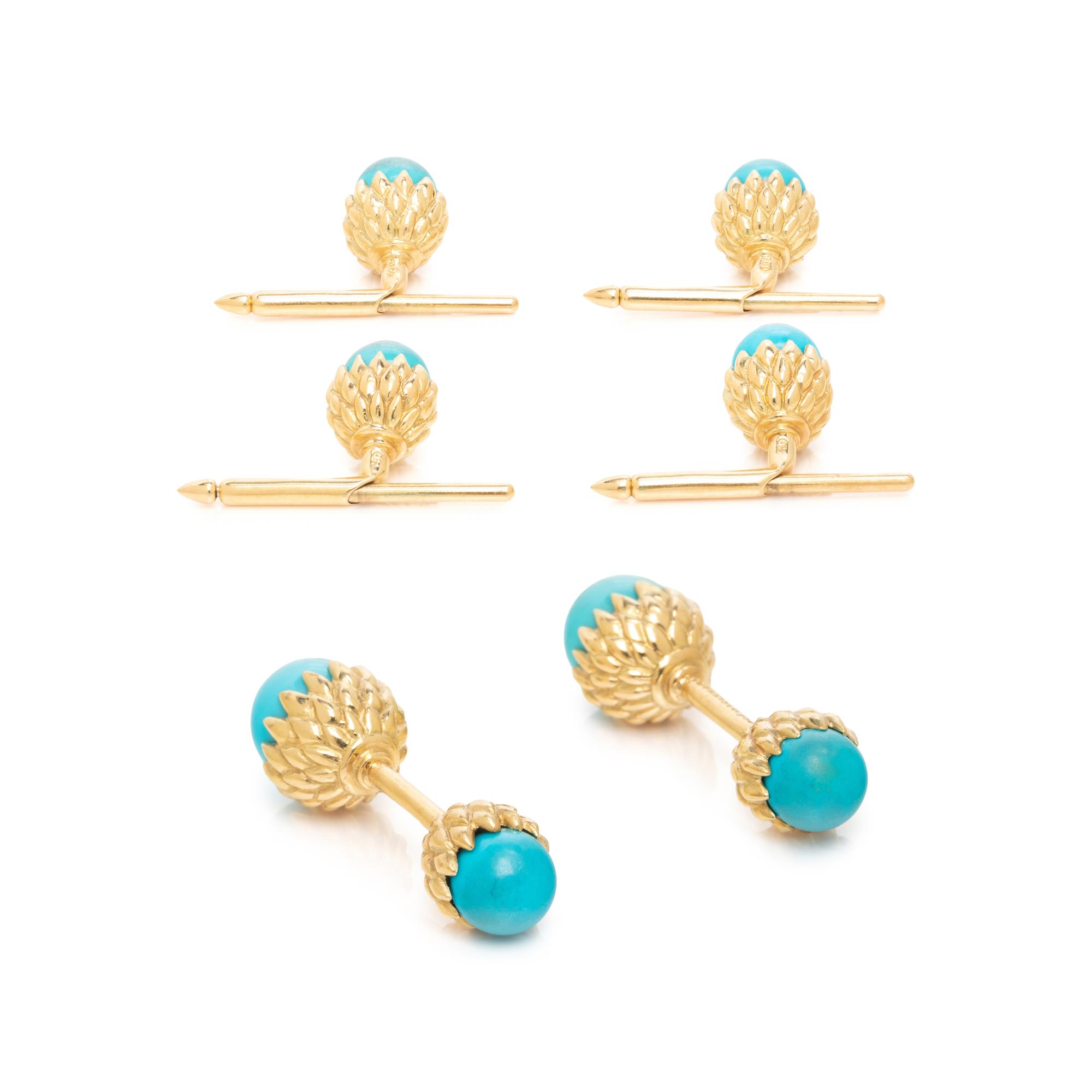 TIFFANY & CO., SCHLUMBERGER, YELLOW GOLD AND TURQUOISE 'ACORN' DRESS SET