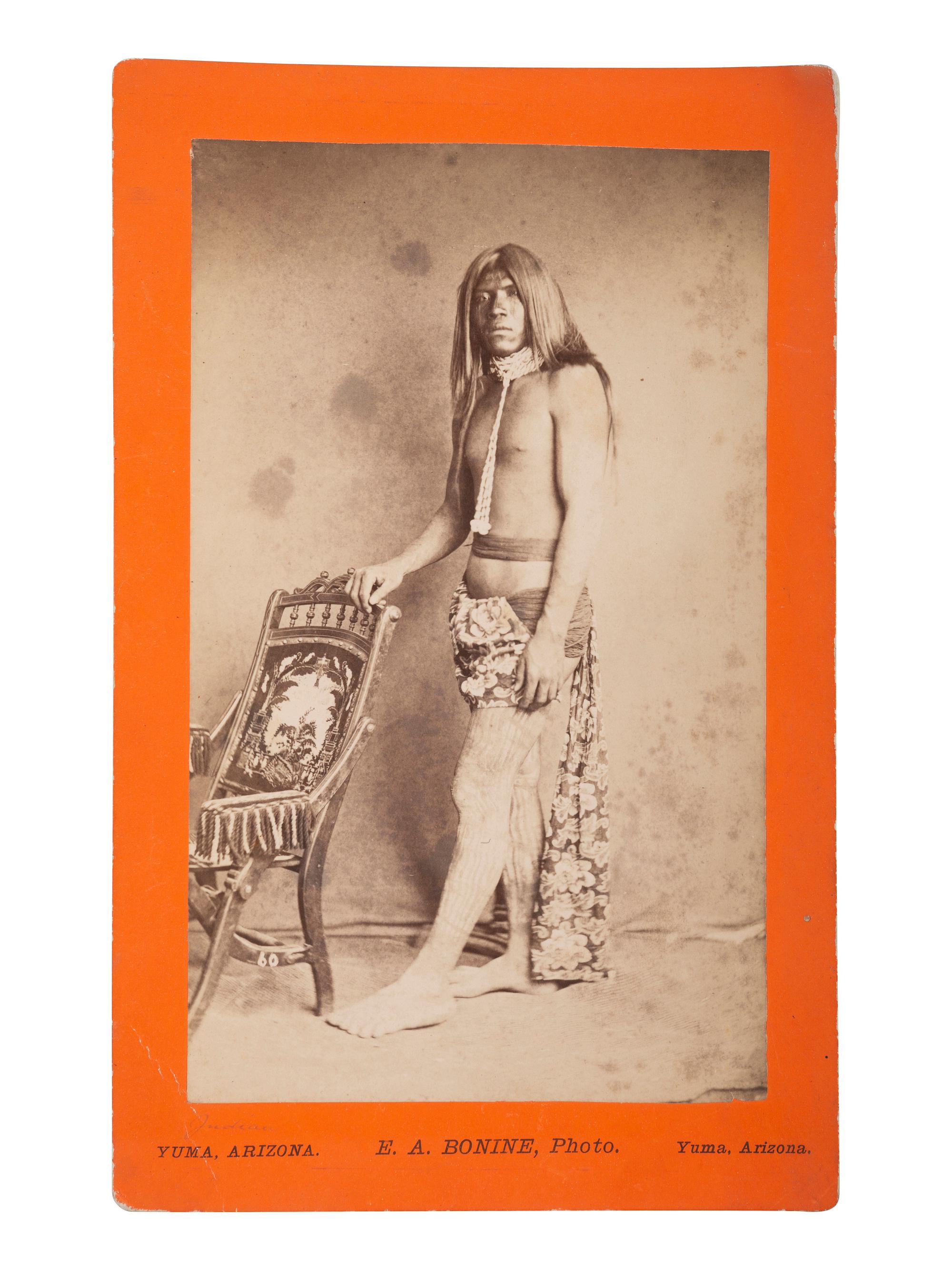 [NATIVE AMERICANS]. BONINE, E.A. (1843-1916), photographer. A group of 5 boudoir photographs of Yuma Indians. Yuma, Arizona and Los Angeles, California: [1880s].