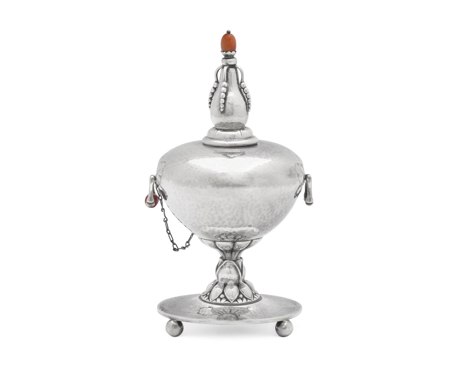 A Georg Jensen Silver and Hardstone Mounted Table Lighter