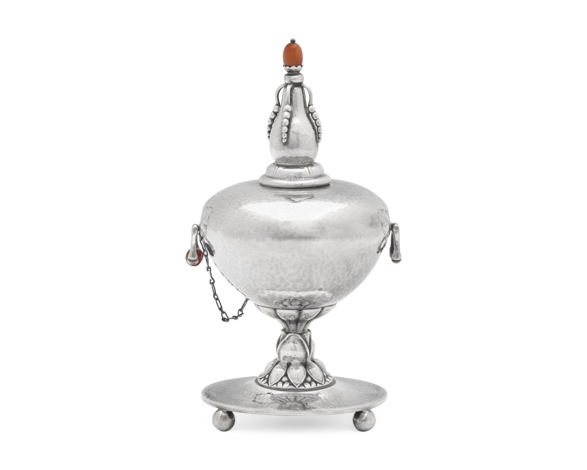 A Georg Jensen Silver and Hardstone Mounted Table Lighter