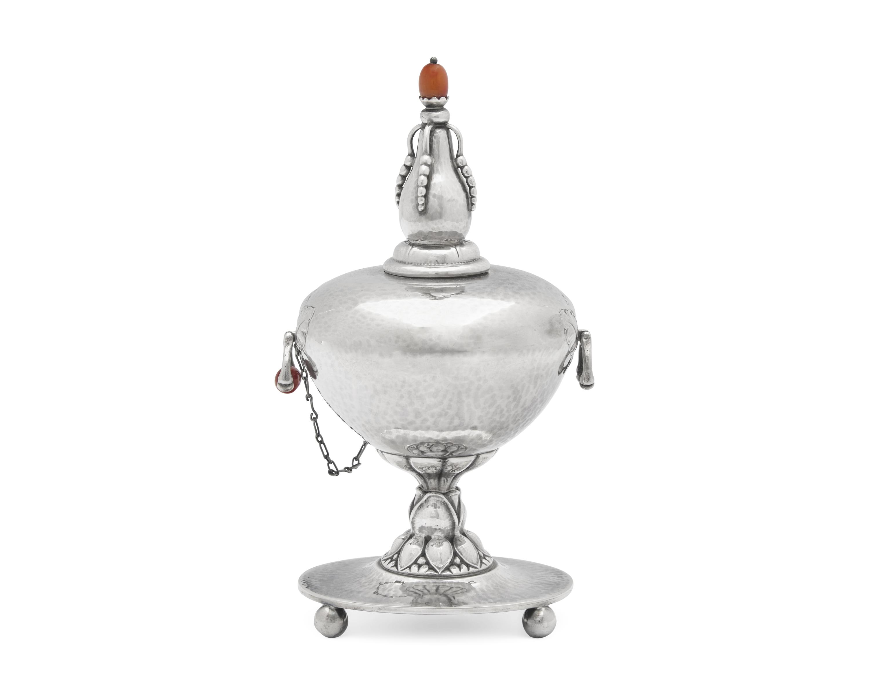 A Georg Jensen Silver and Hardstone Mounted Table Lighter