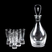 A Steuben Glass Decanter Set Height of first 11 inches.