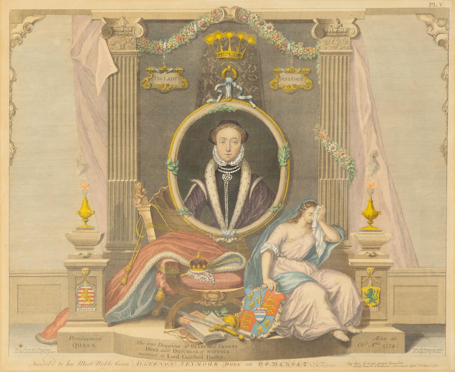 Frances, Duchess of Suffolk and her Husband, Adrien Stokes, Esq. , 1748; Henry VIII and His Family, after Holbein; Lady Jane Grey (a set of three etchings)