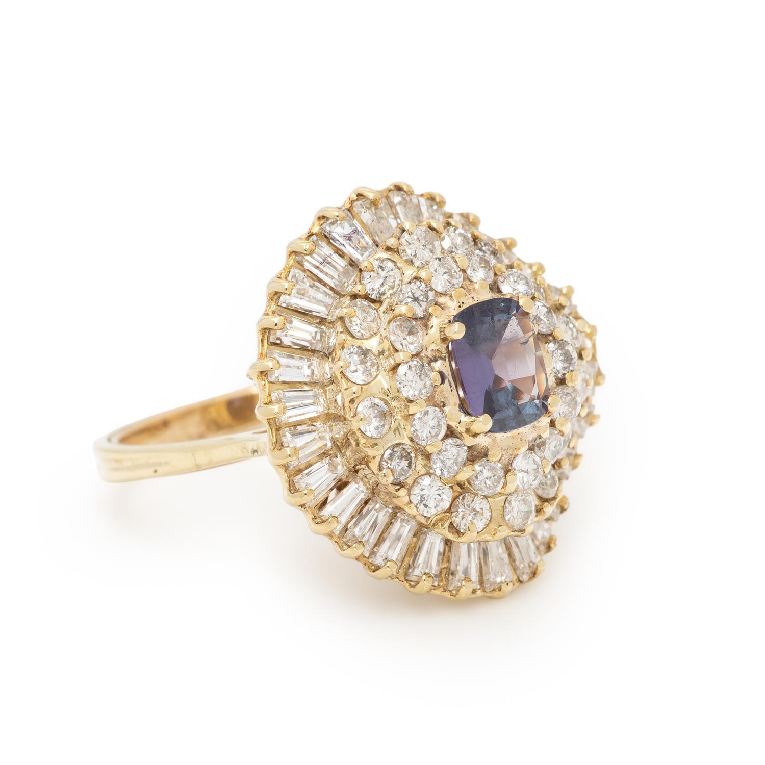 SAPPHIRE, DIAMOND, AND YELLOW GOLD BALLERINA RING