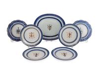 Seven Chinese Export Armorial Porcelain Plates