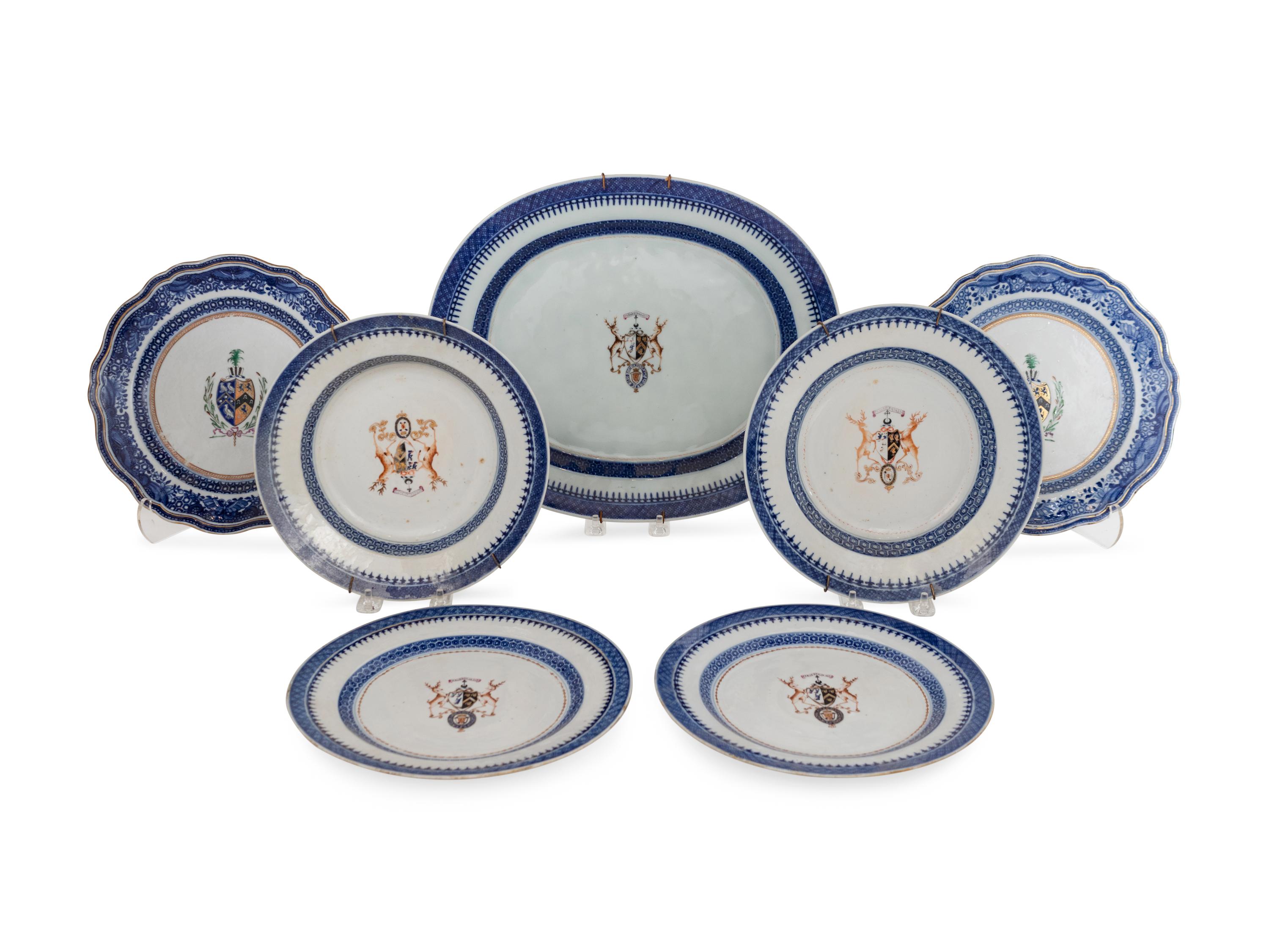 Seven Chinese Export Armorial Porcelain Plates