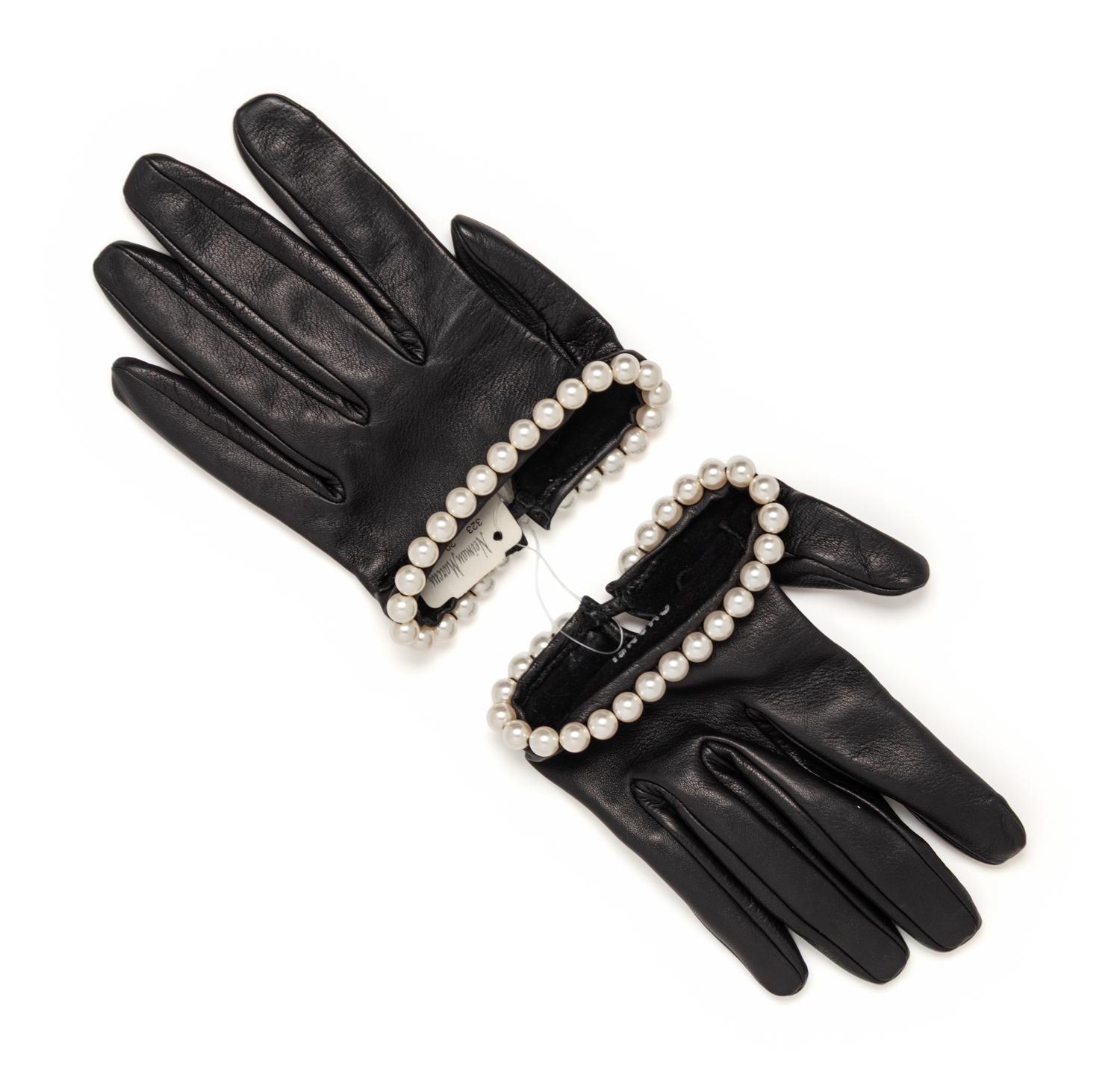 Chanel, Black Lambskin & Faux-Pearl Half Gloves