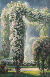 Jardin fleuri a la fontaine