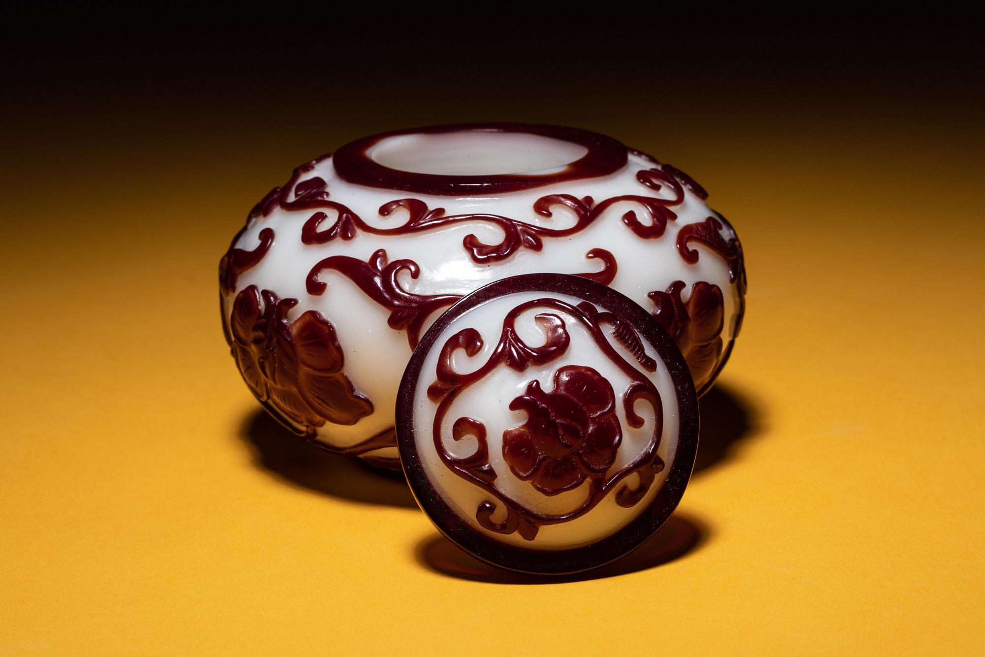 A Red Overlay White Peking Glass Covered Jar