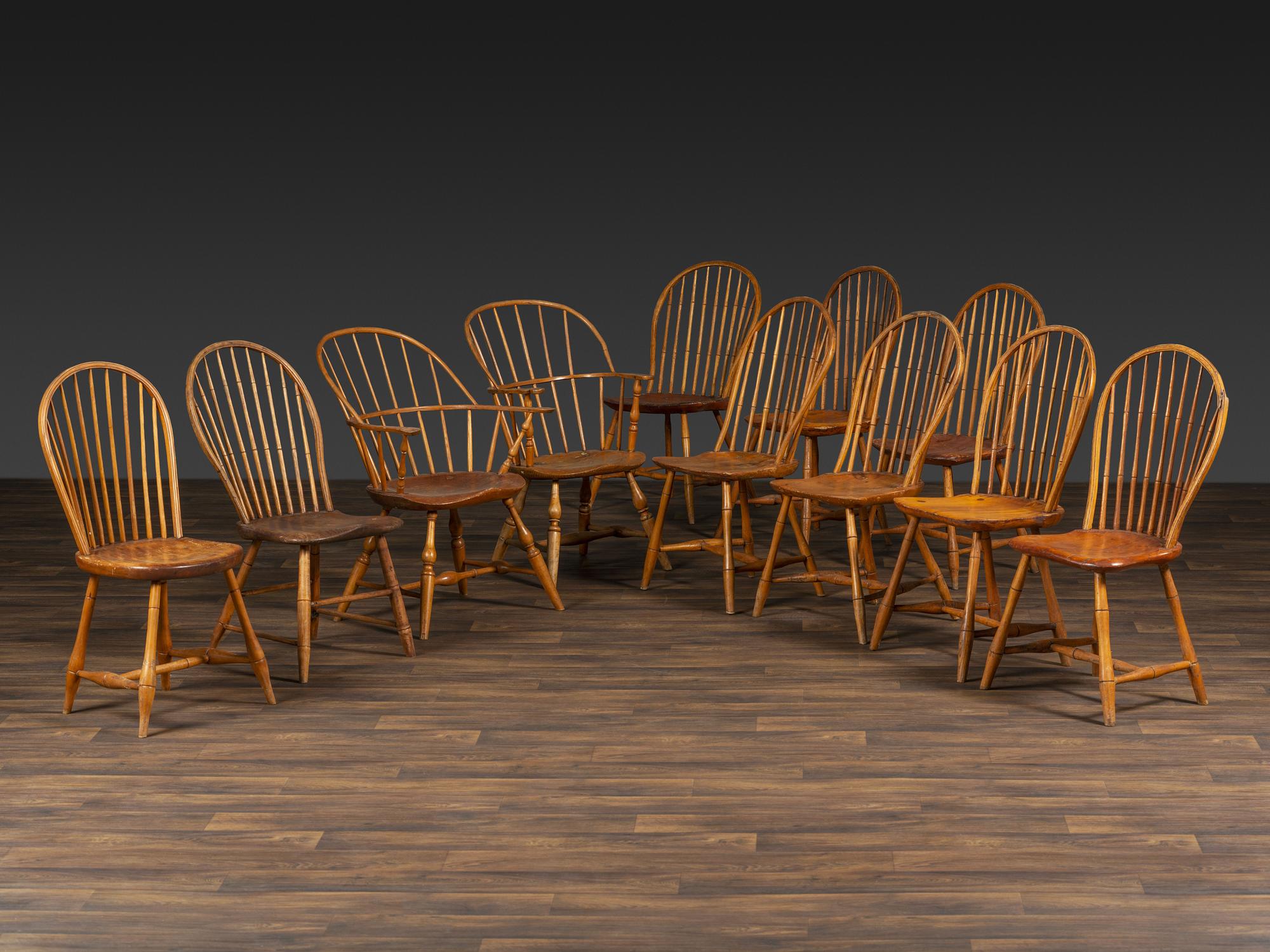Eleven Primitive Windsor Chairs
