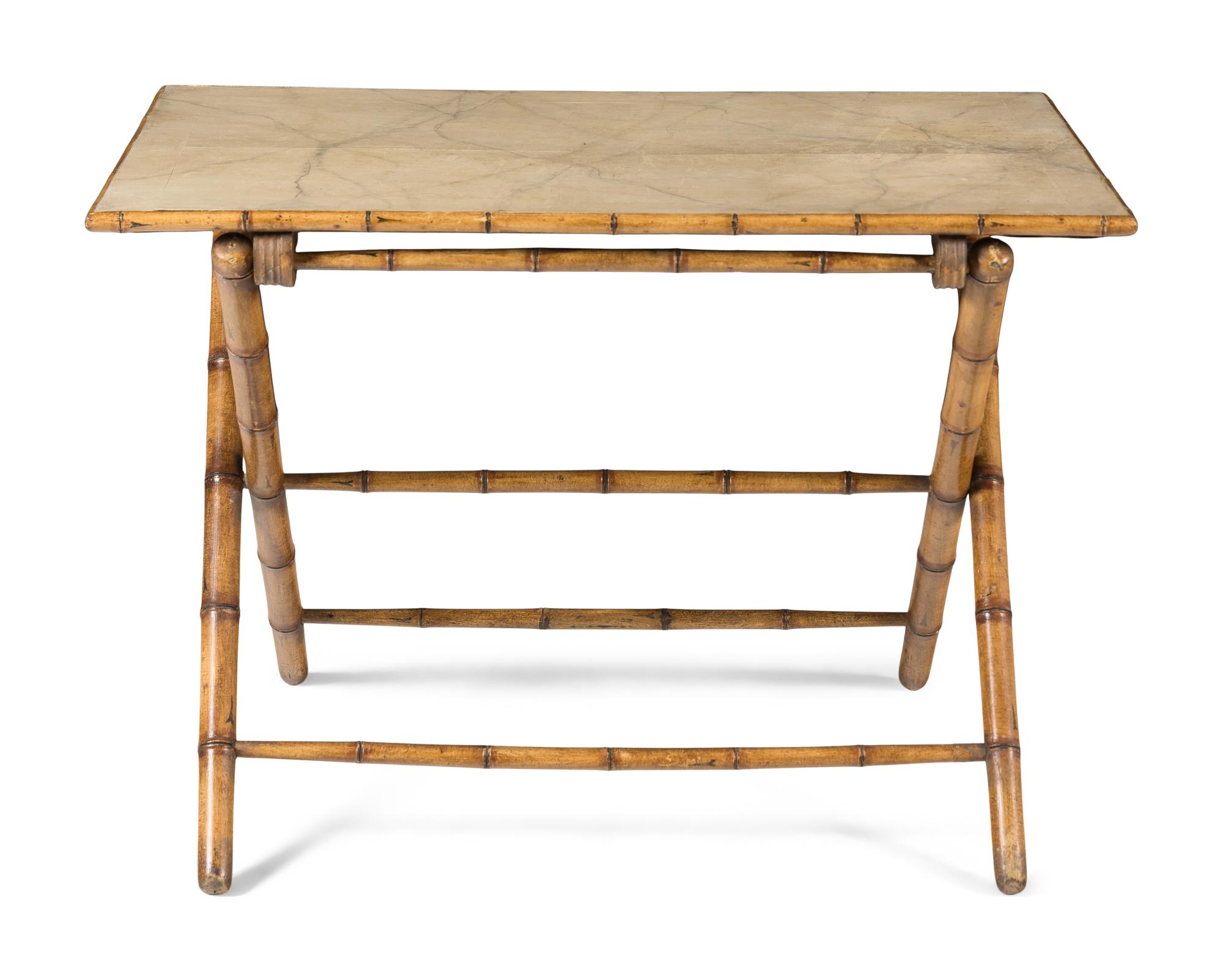 A Bamboo and Faux-Marble Painted Folding Table