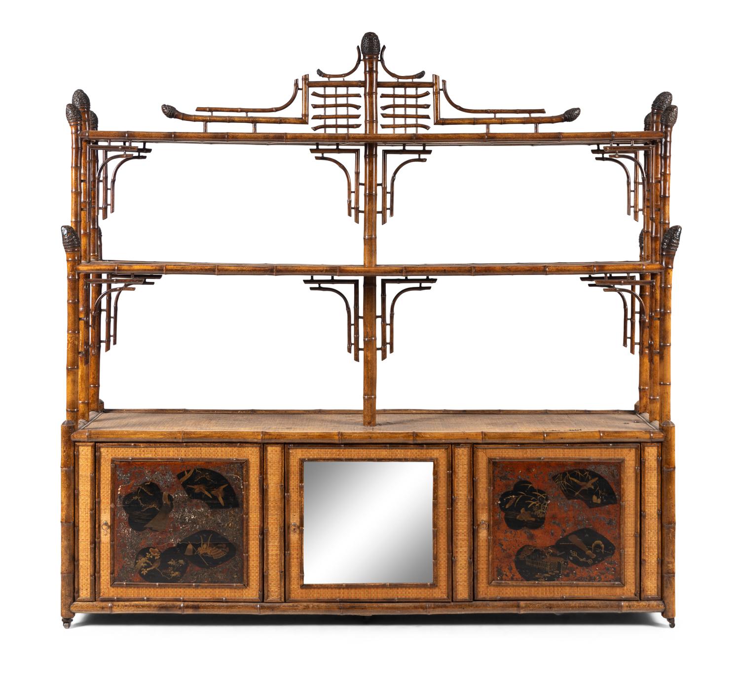 An English Bamboo and Lacquer Bookcase