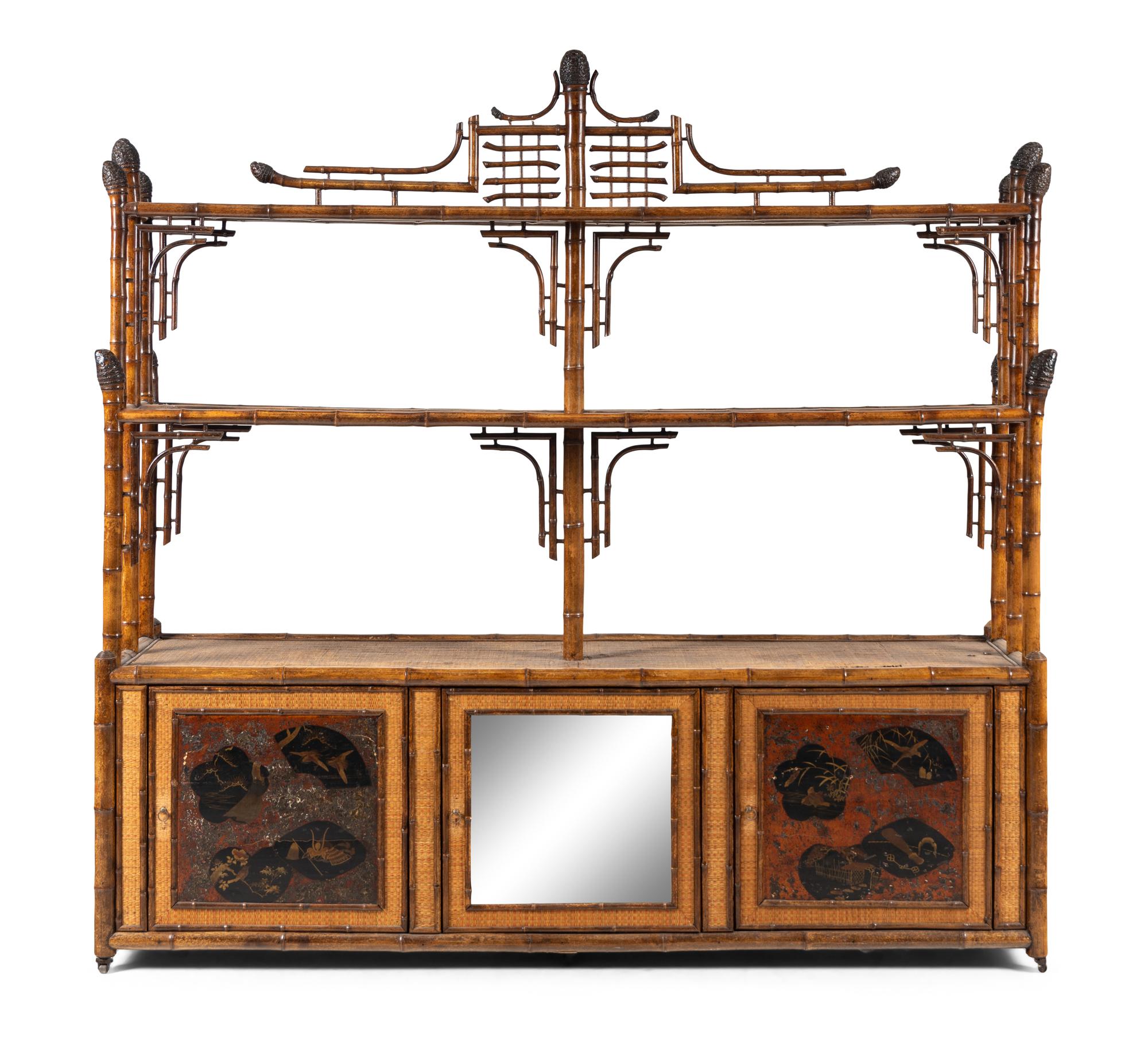 An English Bamboo and Lacquer Bookcase