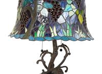 A Leaded Glass and Cast Metal Table Lamp