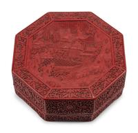 A Chinese Carved Red Lacquer Octagonal Box