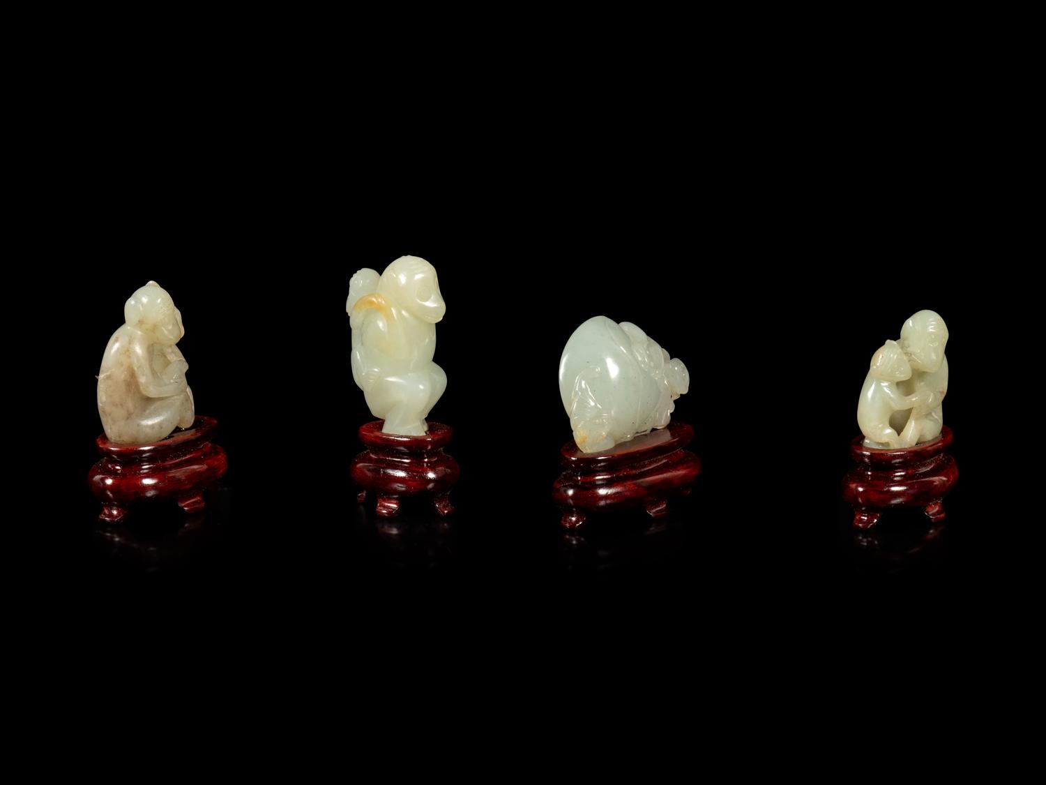 Four Chinese Jade Carvings of Monkeys