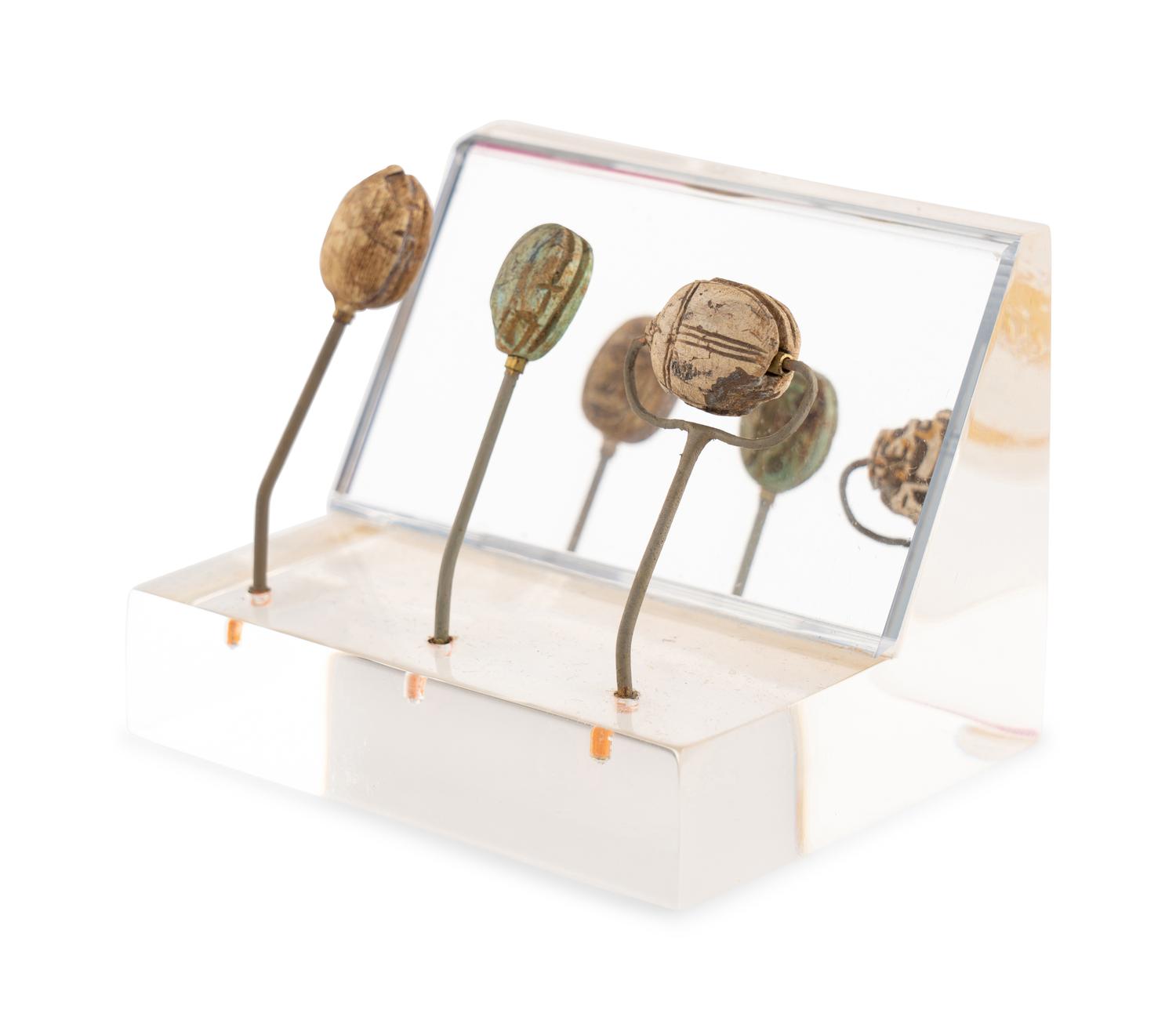 Three Egyptian Steatite and Faience Scarabs