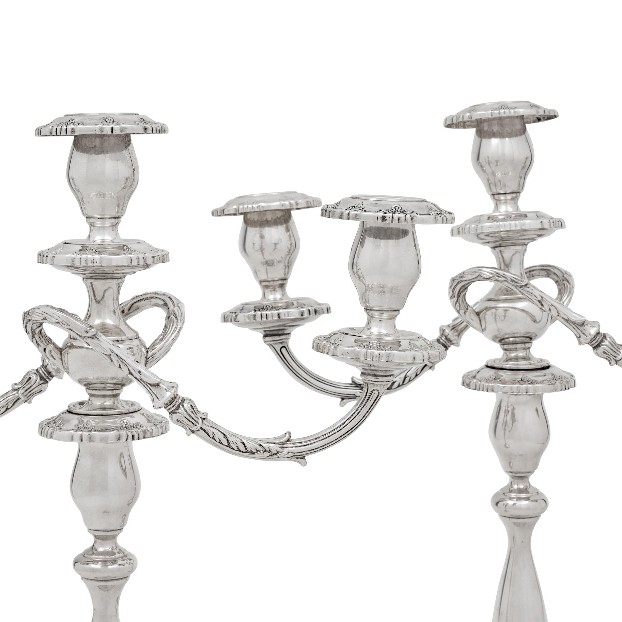 A Pair of American Silver Three-Light Candelabra