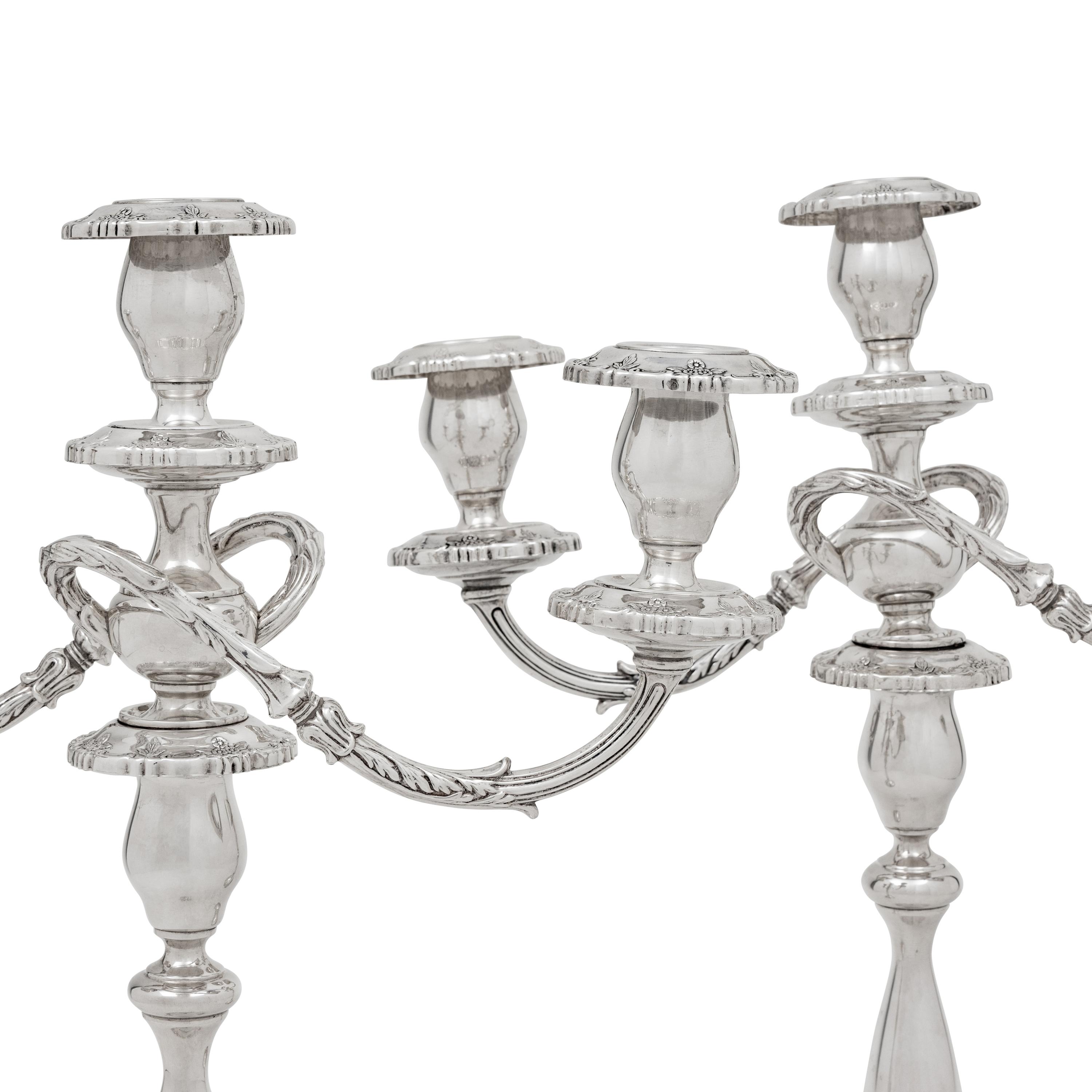 A Pair of American Silver Three-Light Candelabra
