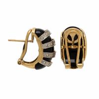 Onyx and Diamond Huggie Hoop Earrings