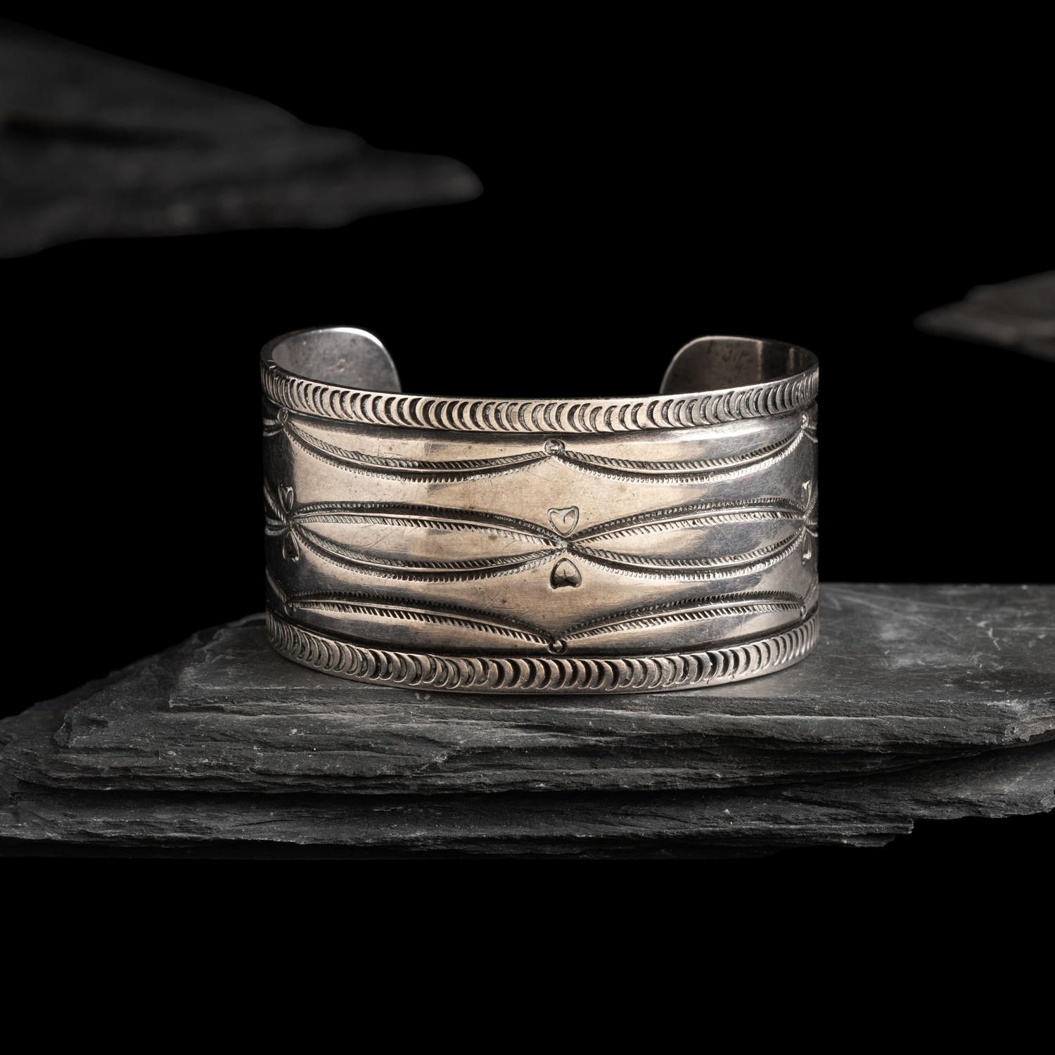 Navajo Ingot Cuff Bracelet, with Heart Stamps