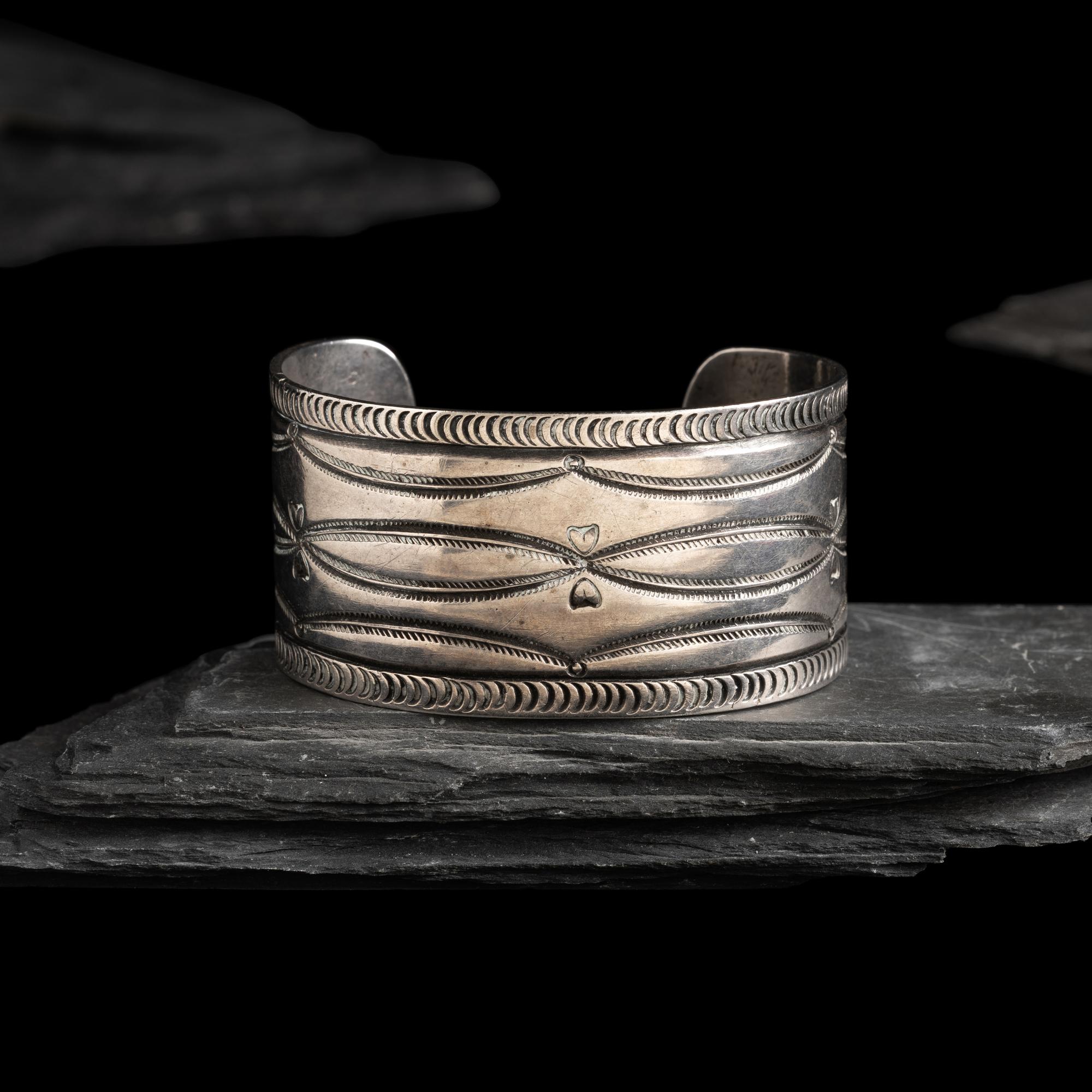 Navajo Ingot Cuff Bracelet, with Heart Stamps