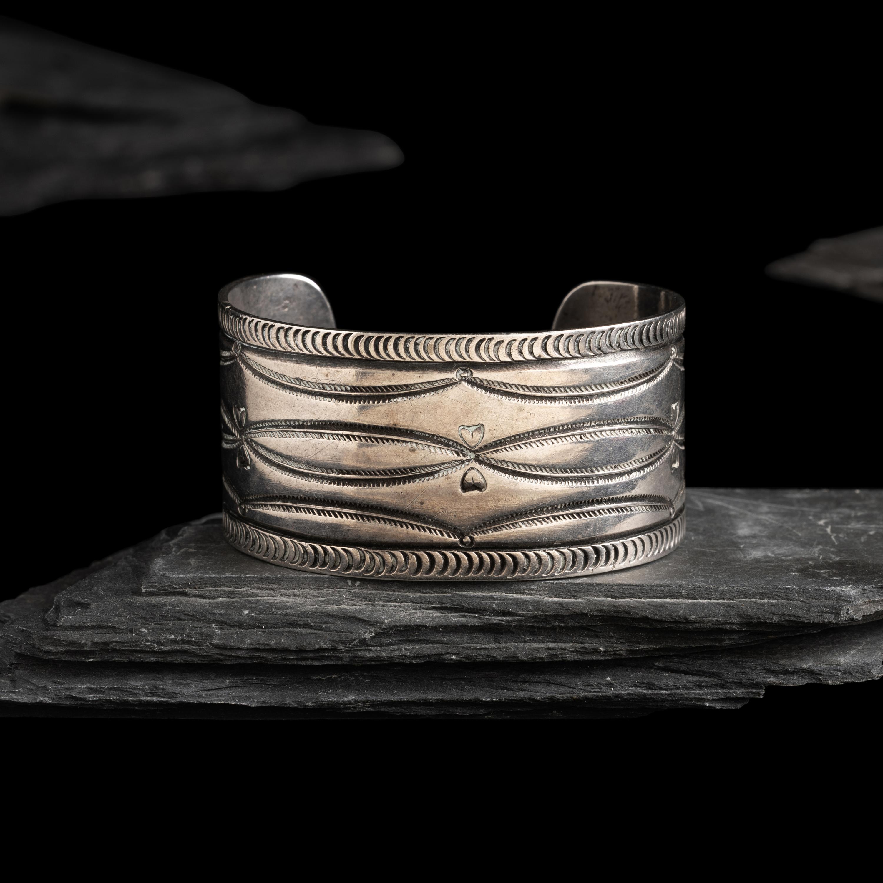 Navajo Ingot Cuff Bracelet, with Heart Stamps