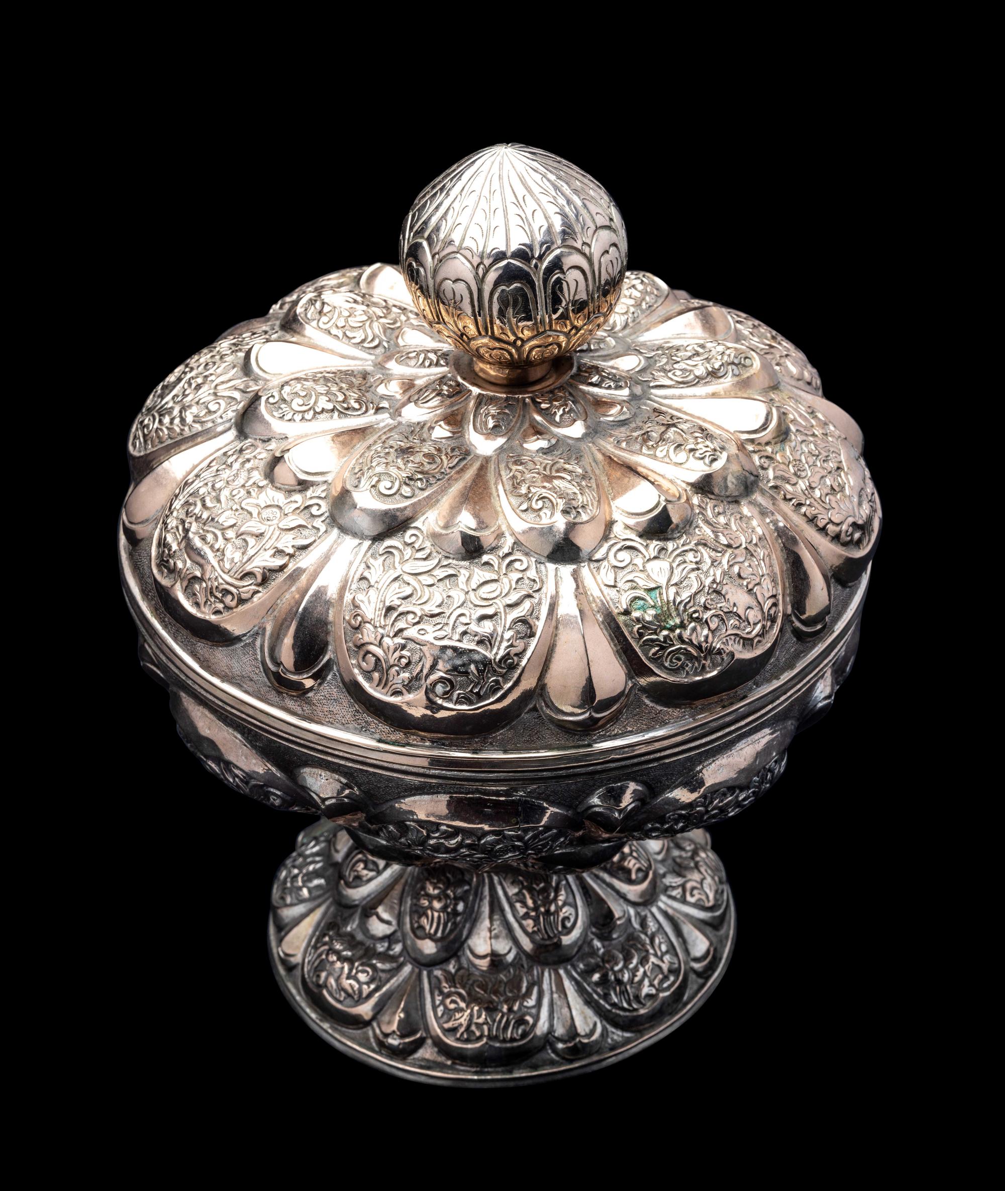 A Southeast Asian Silver Covered Pedestal Bowl